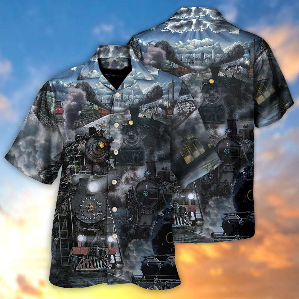 Train Emerging From A Cloud Of Steam In The Middle Night - Hawaiian Shirt