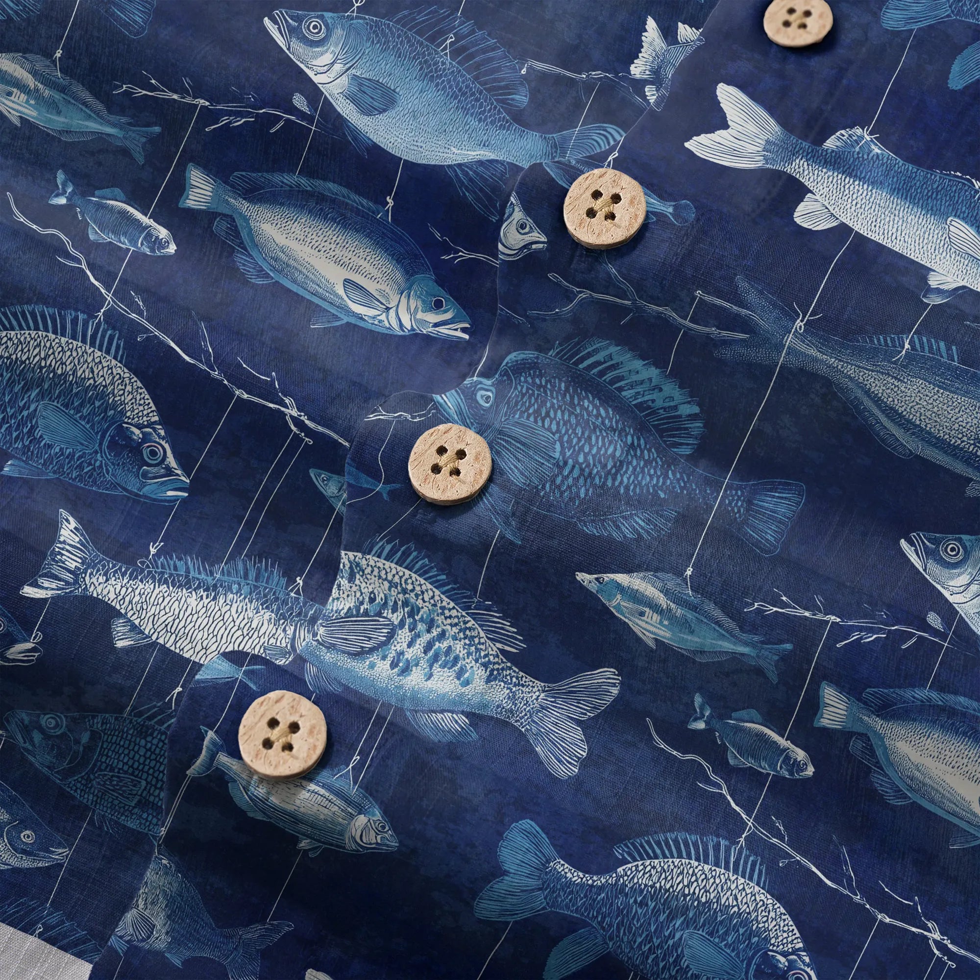 LeosWare® Men's Hawaiian Shirt Short Sleeve Button-up 100% Cotton Blue Aloha Blue Jazz Hanging Fish Pattern By Ann