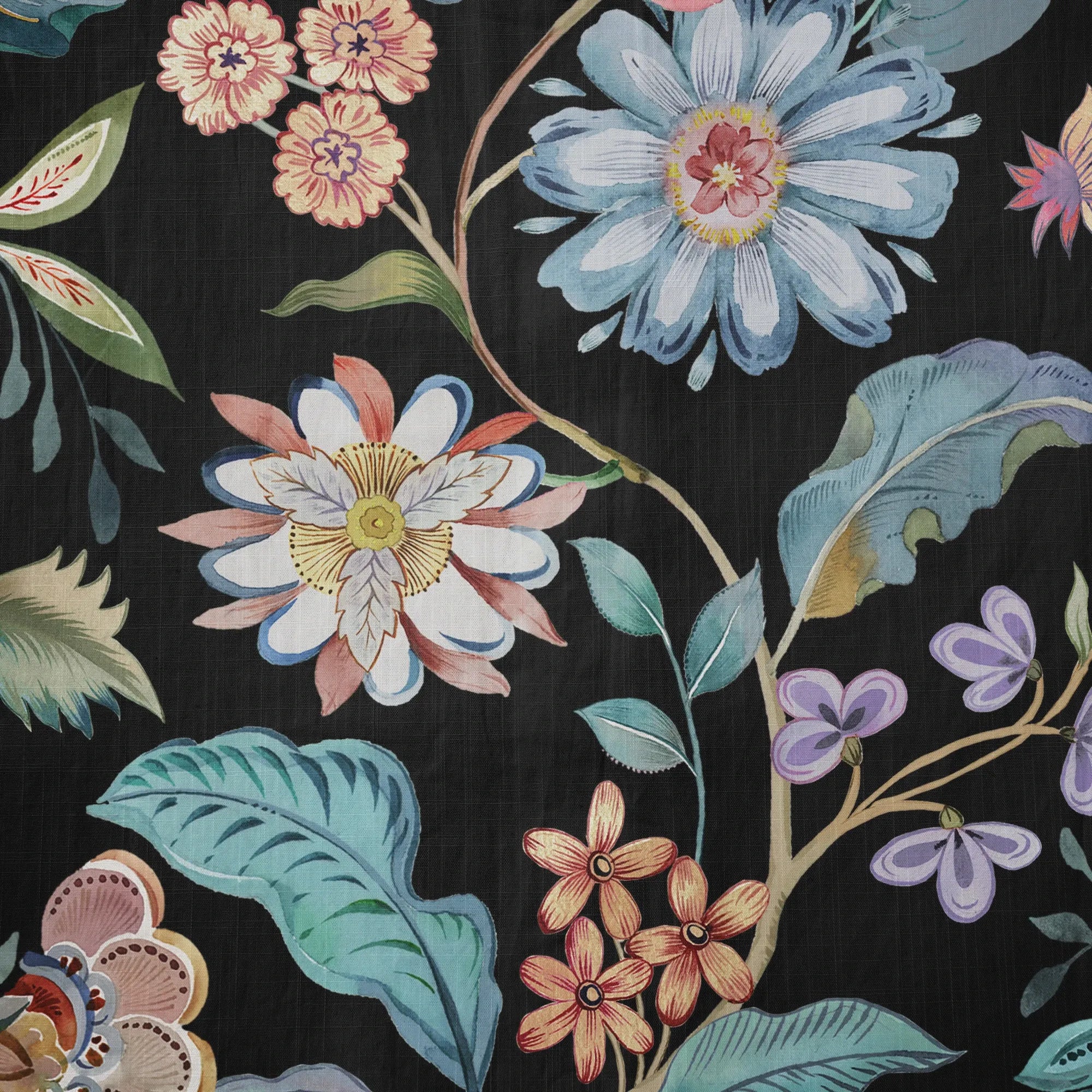 LeosWare® Men's Hawaiian Shirt Short Sleeve Button-up 100% Cotton Blue Aloha Black Garden Splendor By Huan huan