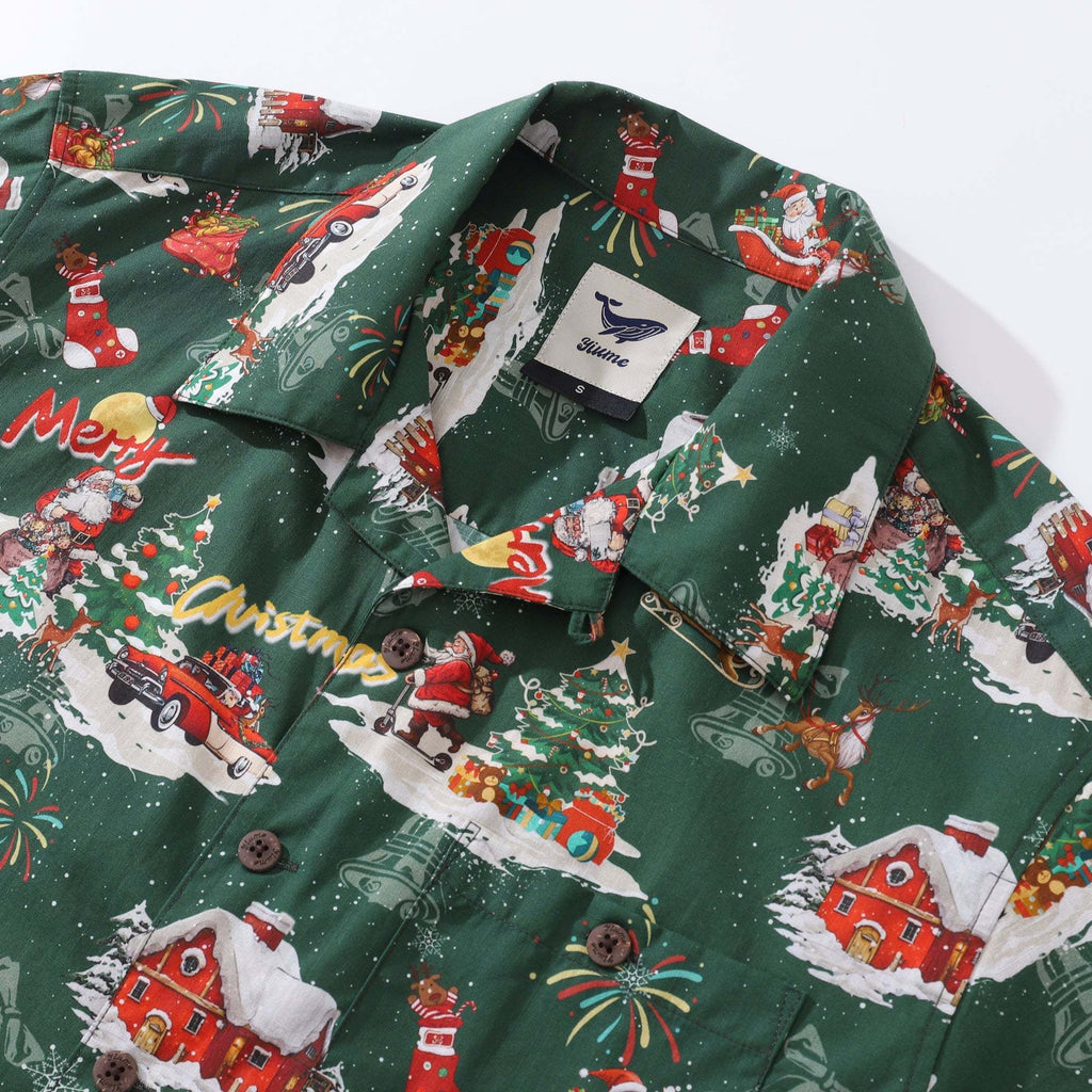 Christmas Gift Men's Hawaiian Shirt A Christmas Eve Snow Print Cotton Camp collar Short Sleeve Aloha Shirt By Sherry