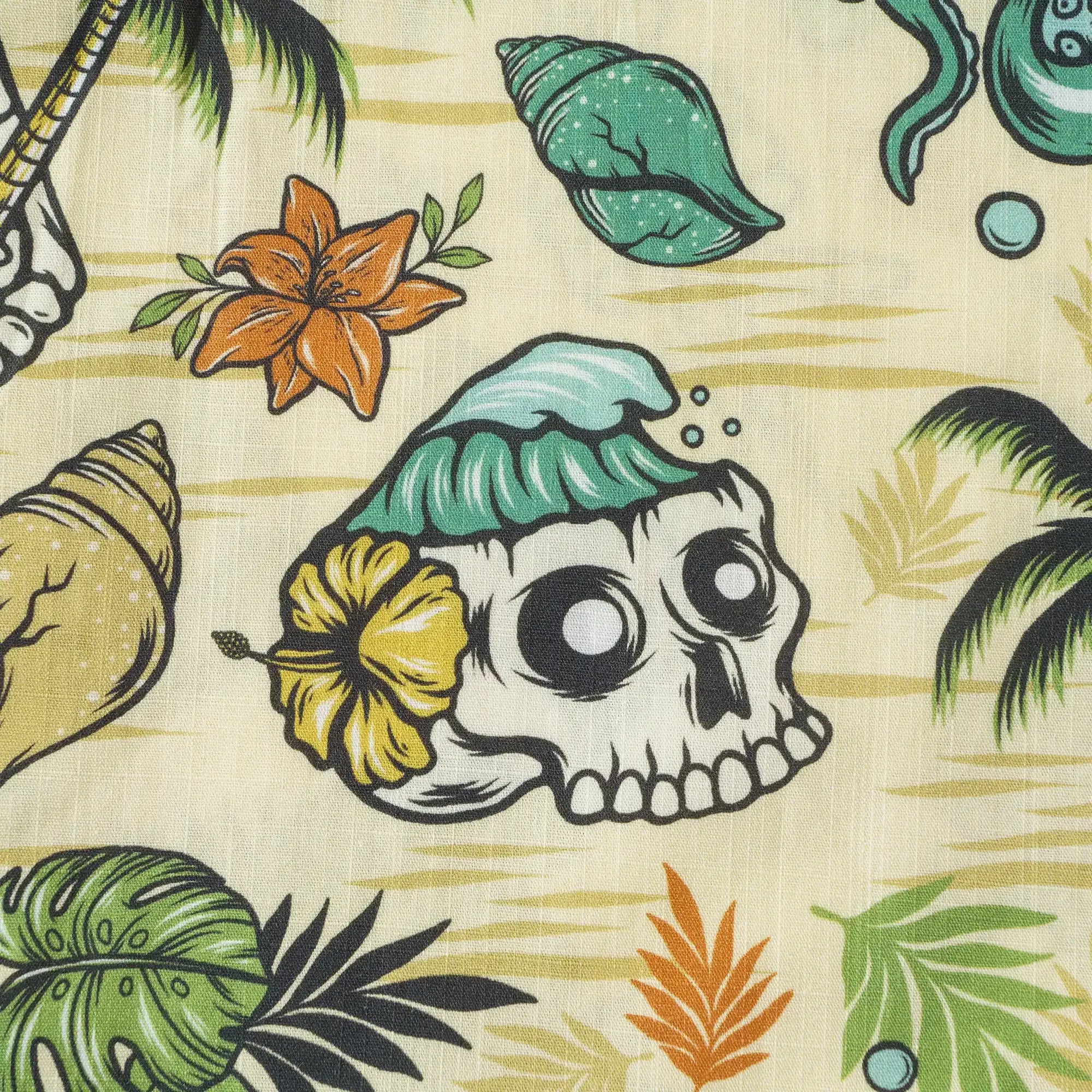 Men's Tropical Hawaiian Shirt 1990s Vintage Skull Shirt Short Sleeve Button-down100% Cotton Green Shirt Aloha Tropical Wilderness Skull By Laihha Organna