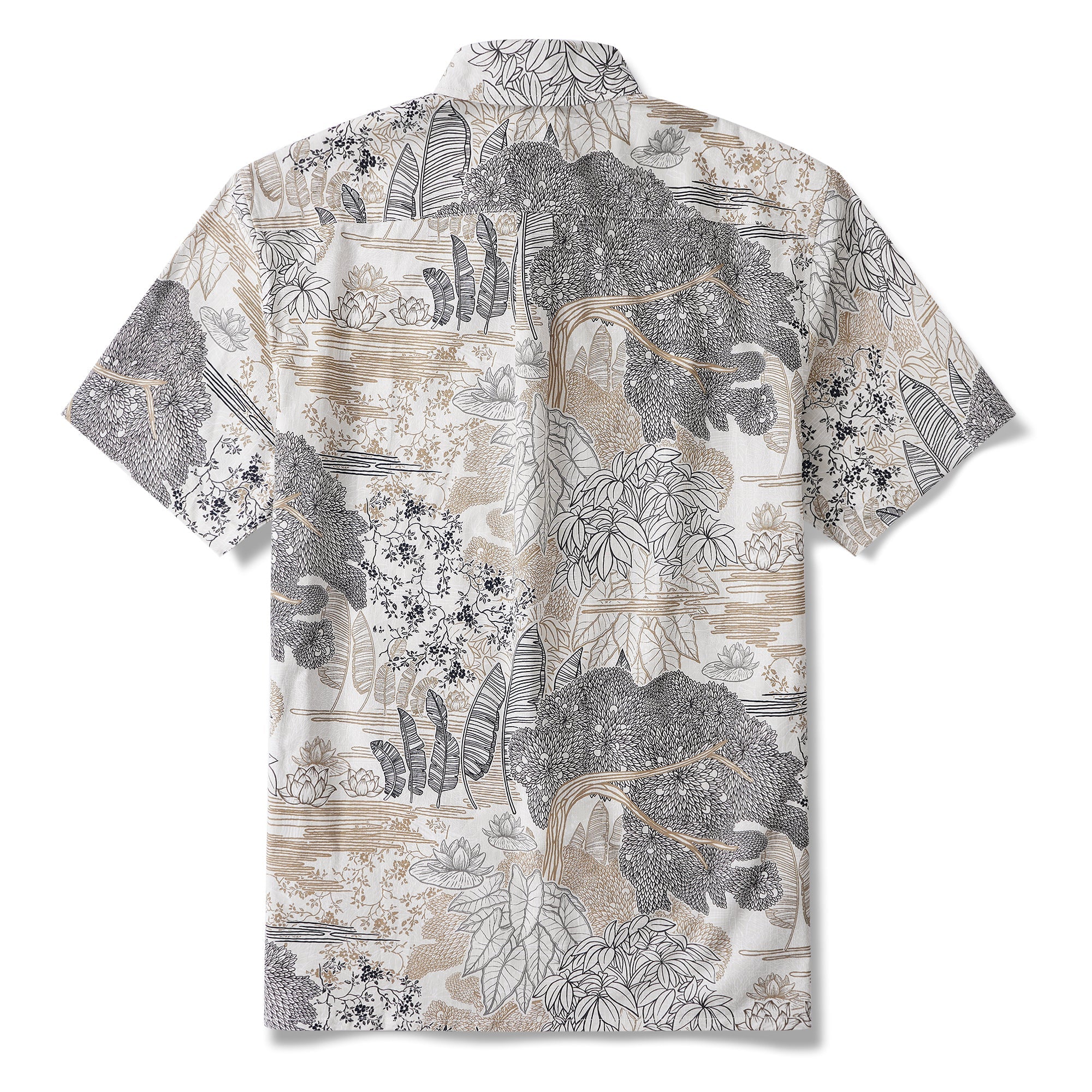 Botanical Oasis 100% Cotton Men's Short Sleeve Button-down Shirt Brown Aloha Hawaiian By Yakima