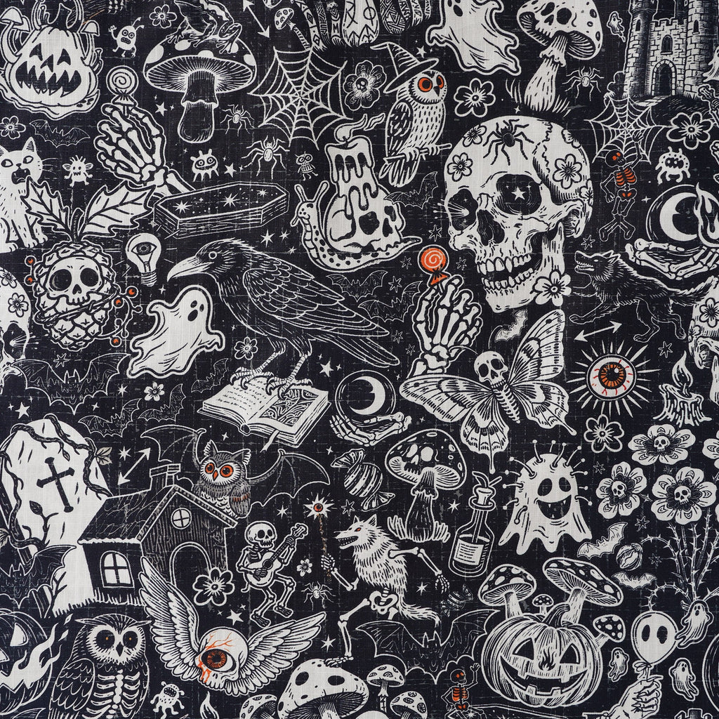 Men's Halloween Shirt Skull Hawaiian Shirt Short Sleeve Camp Collar 100% Cotton Black Halloween Bash By Mo