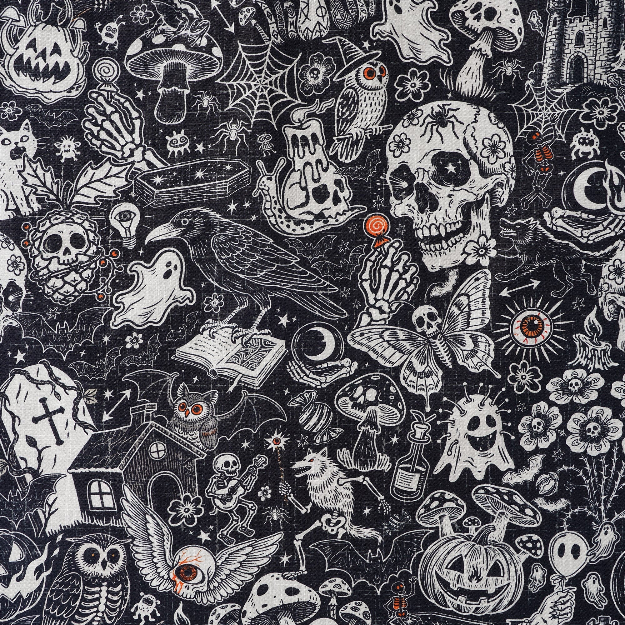 Men's Halloween Shirt Skull Hawaiian Shirt Short Sleeve Camp Collar 100% Cotton Black Halloween Bash By Mo