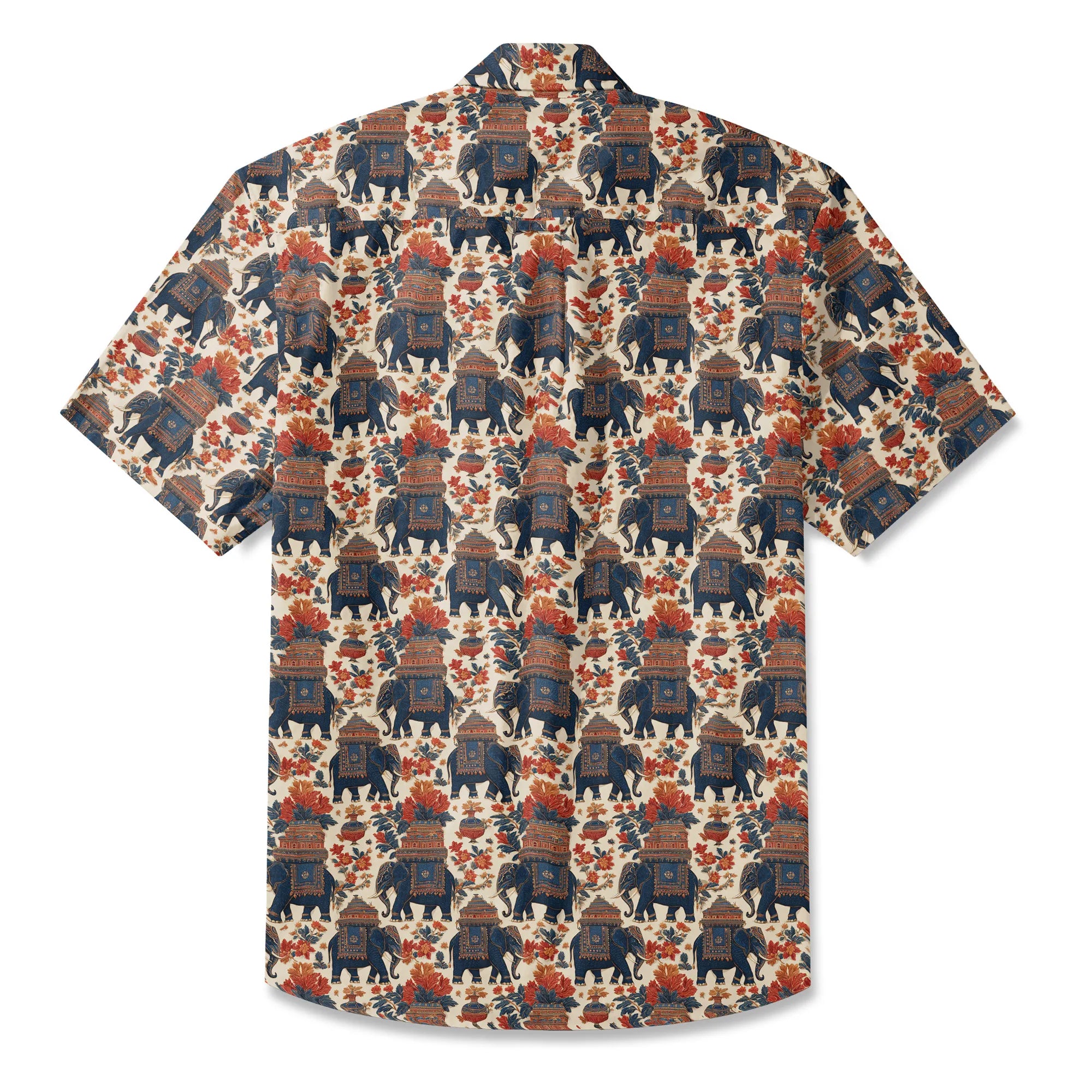 Elephant LeosWare® Men's Hawaiian Shirt Short Sleeve Button-up 100% Cotton Beige Aloha Temple Of The Elephant God By Ann