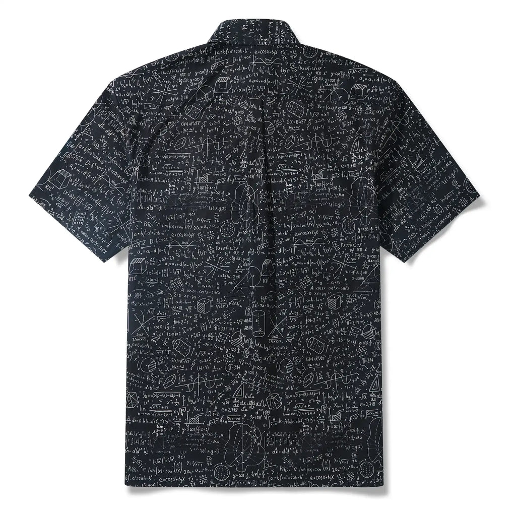 Geek Chic Men's Hawaiian Shirt Short Sleeve Button-down 100% Cotton Black Aloha The Problem Solver Math Formula Physics Equation Science Chalkboard By Yana