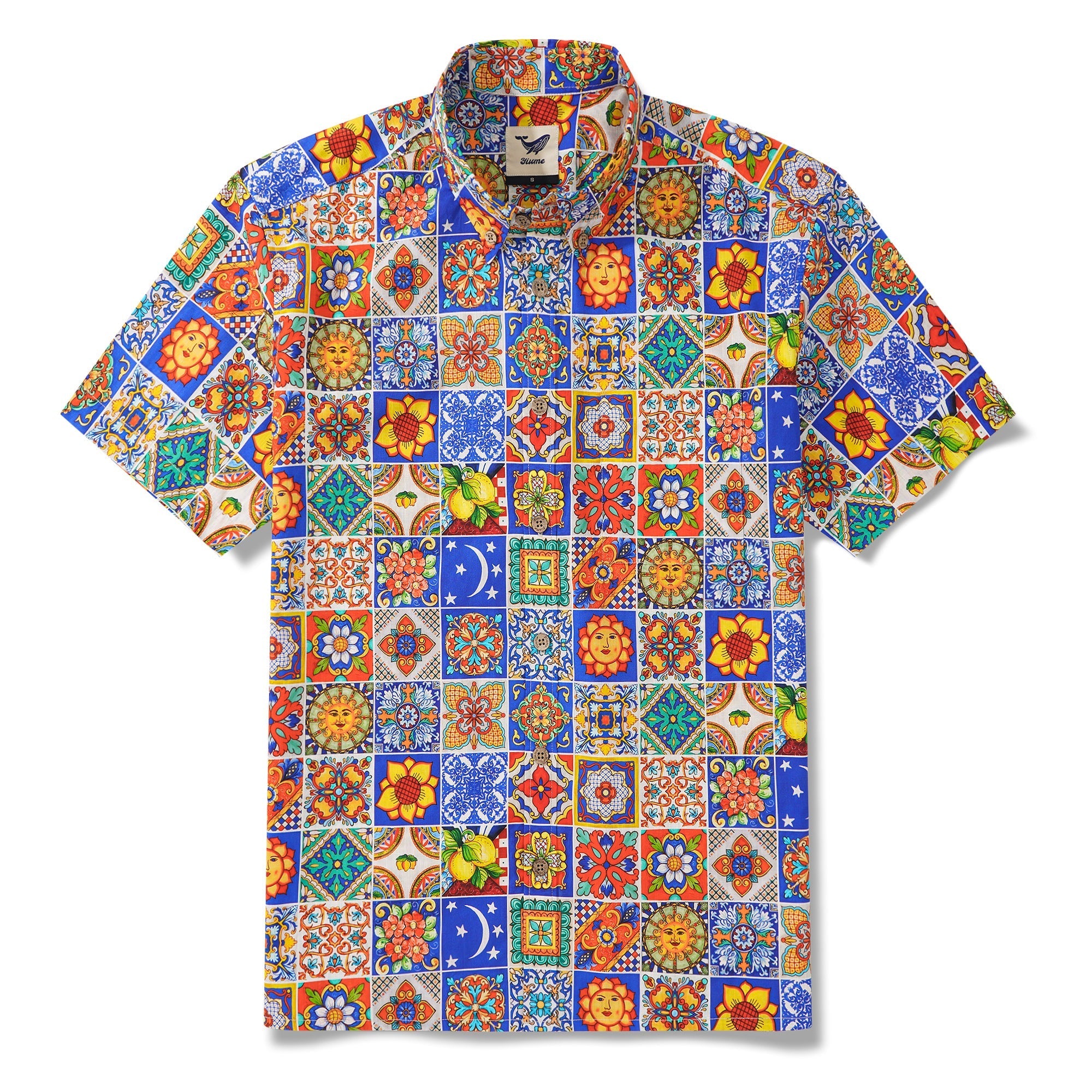 Men's Hawaiian Shirt Short Sleeve Button-down 100% Cotton Aloha Mediterranean Tile Haven By Yana