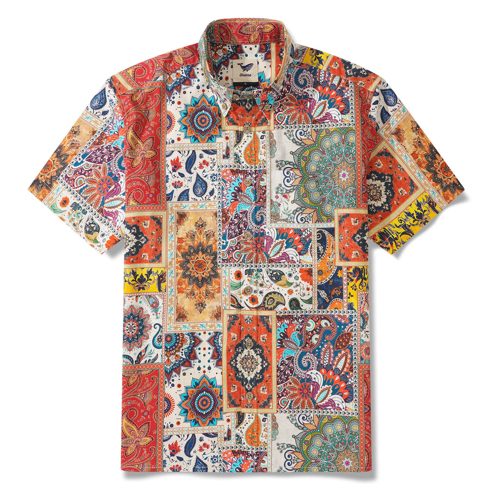 Men's Hawaiian Shirt Short Sleeve Button-down 100% Cotton Blue Aloha Vivid Edges By Yakima