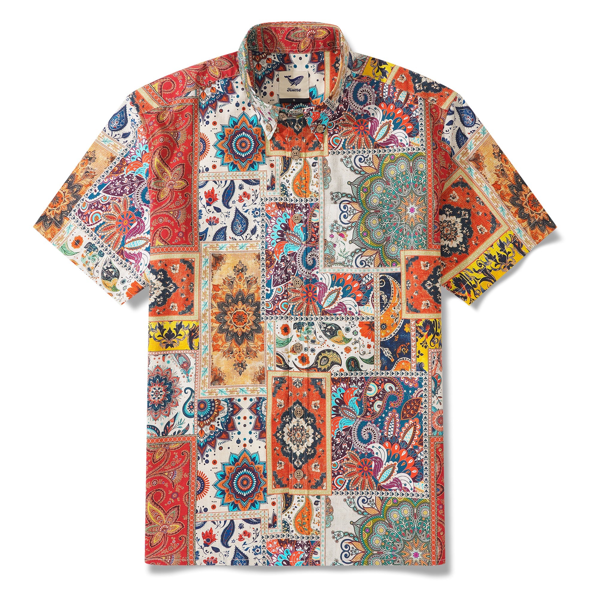 Men's Hawaiian Shirt Short Sleeve Button-down 100% Cotton Blue Aloha Vivid Edges By Yakima