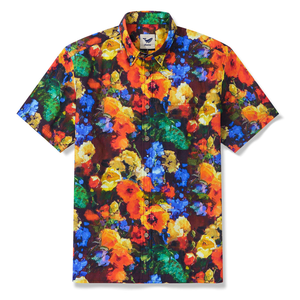 1950s Hawaiian Shirt For Men Flower Print Button-down Shirt Short Sleeve 100% Cotton Aloha Shirt Wild And Unrestrained By Yakima