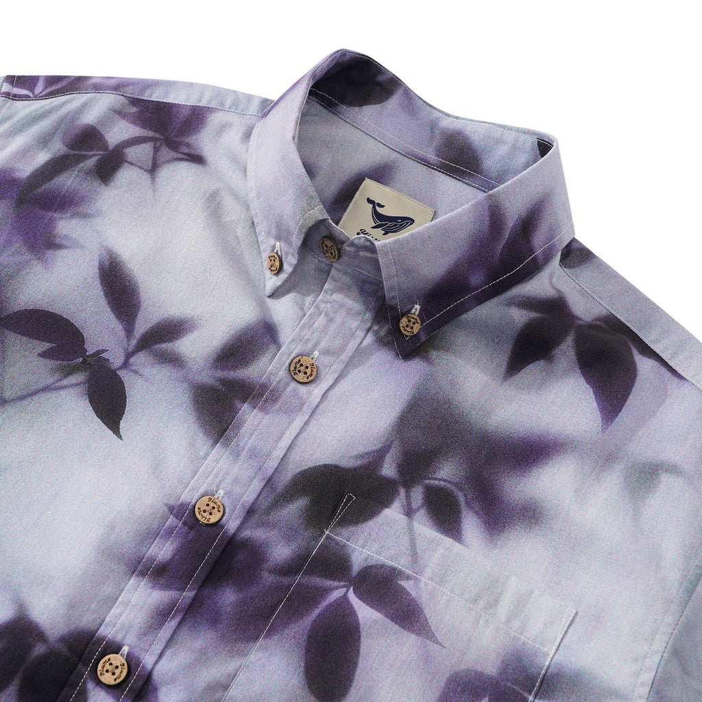 Men's Cotton Hawaiian Shirt Short Sleeve Button-down Purple Aloha Shirt Mist-Kissed Leaves By Yakima