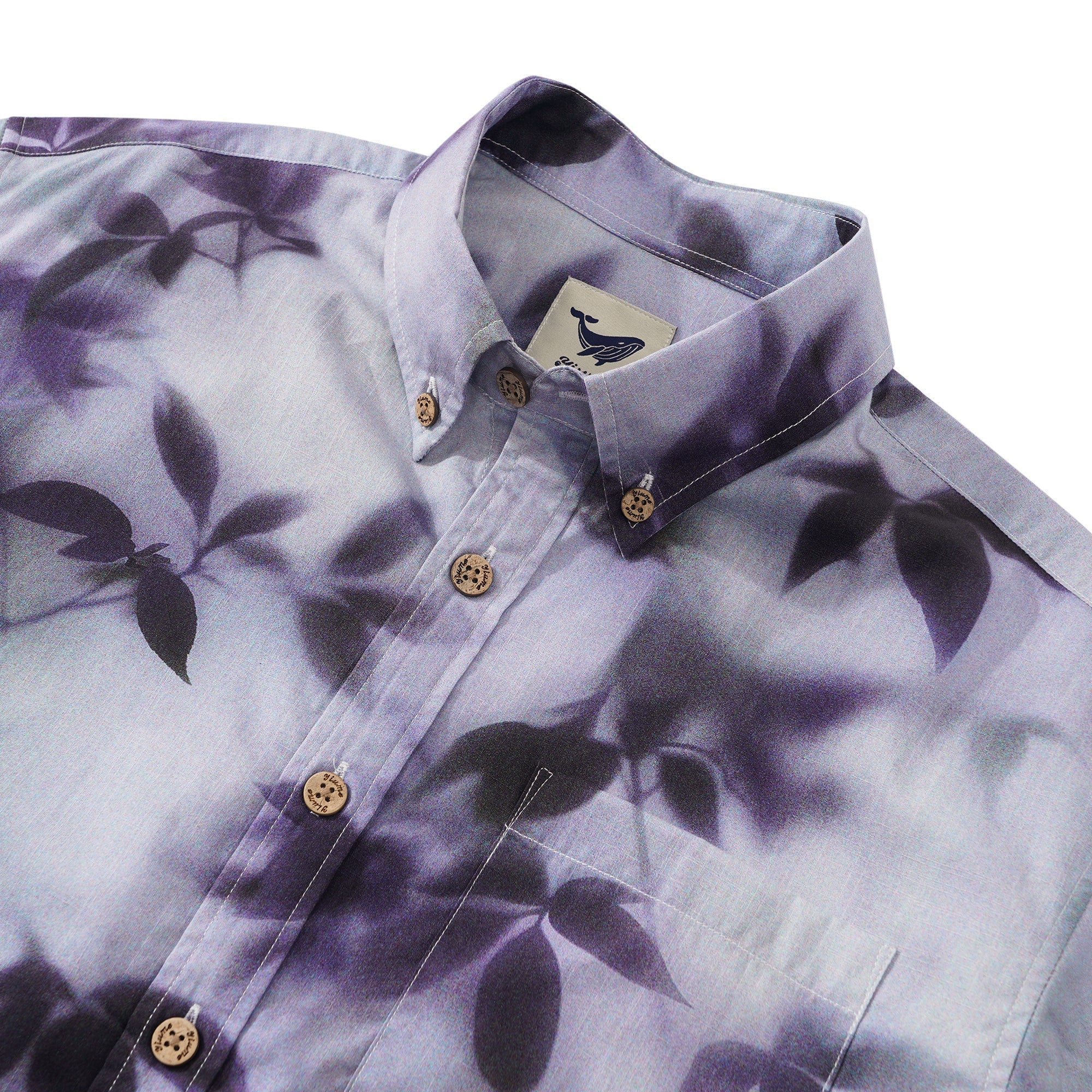 Men's Cotton Hawaiian Shirt Short Sleeve Button-down Purple Aloha Shirt Mist-Kissed Leaves By Yakima