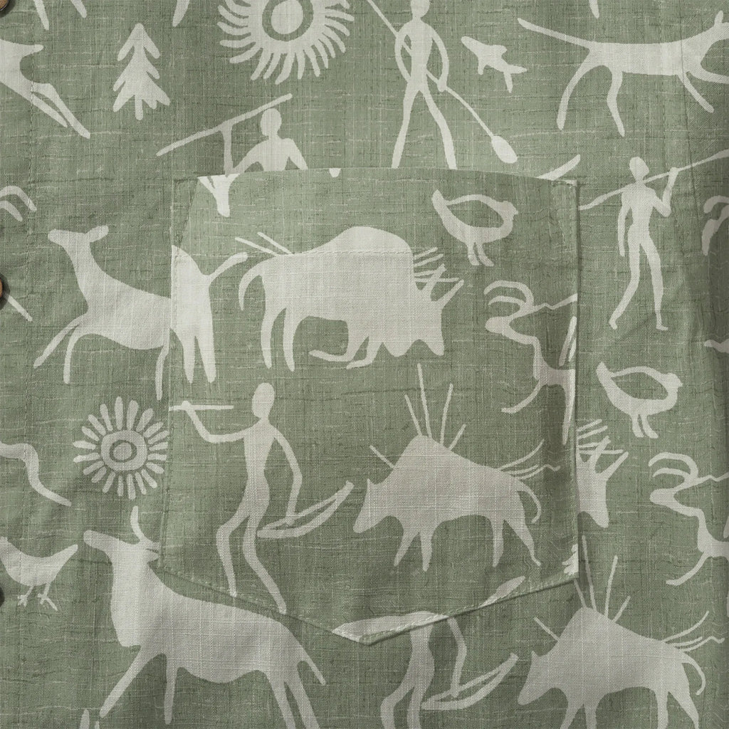 LeosWare® Men's Hawaiian Shirt Short Sleeve Button-up 100% Cotton Green Aloha Sage Green Tribal Rock Painting By Huan huan