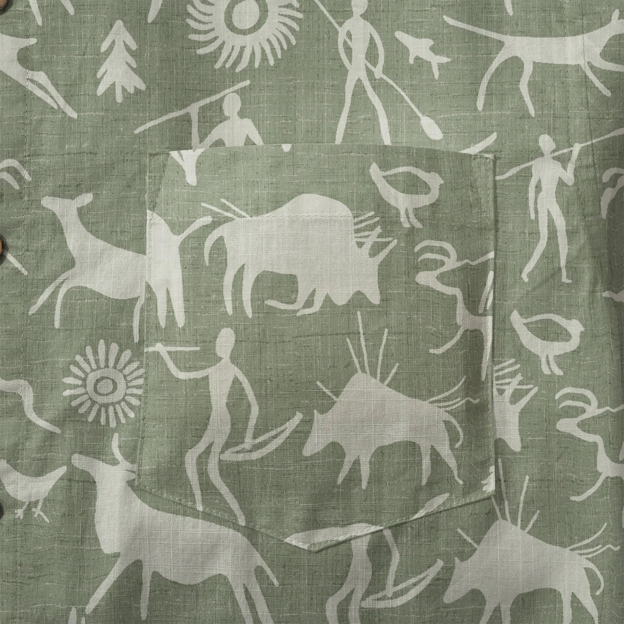 LeosWare® Men's Hawaiian Shirt Short Sleeve Button-up 100% Cotton Green Aloha Sage Green Tribal Rock Painting By Huan huan