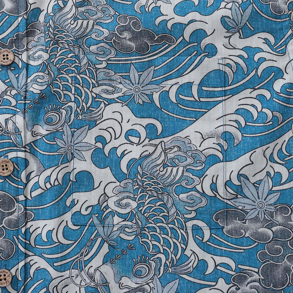 Hawaiian Shirt For Men Koi Waves Button-down Shirt Short Sleeve 100% Cotton Shirt By Cigar