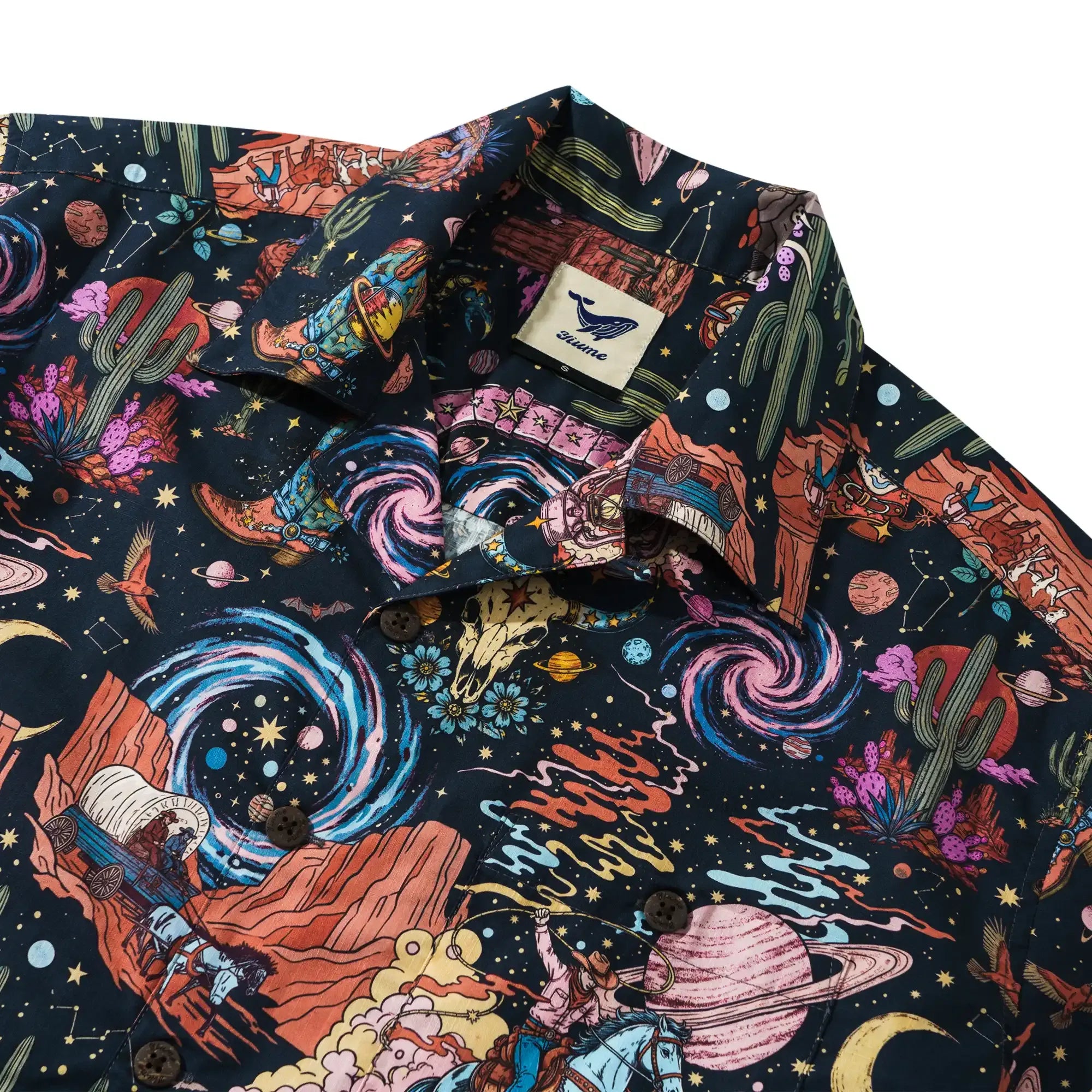 Men's Hawaiian Shirt Short Sleeve Camp Collar 100% Cotton Black Aloha Western Stardust - Black By Mo
