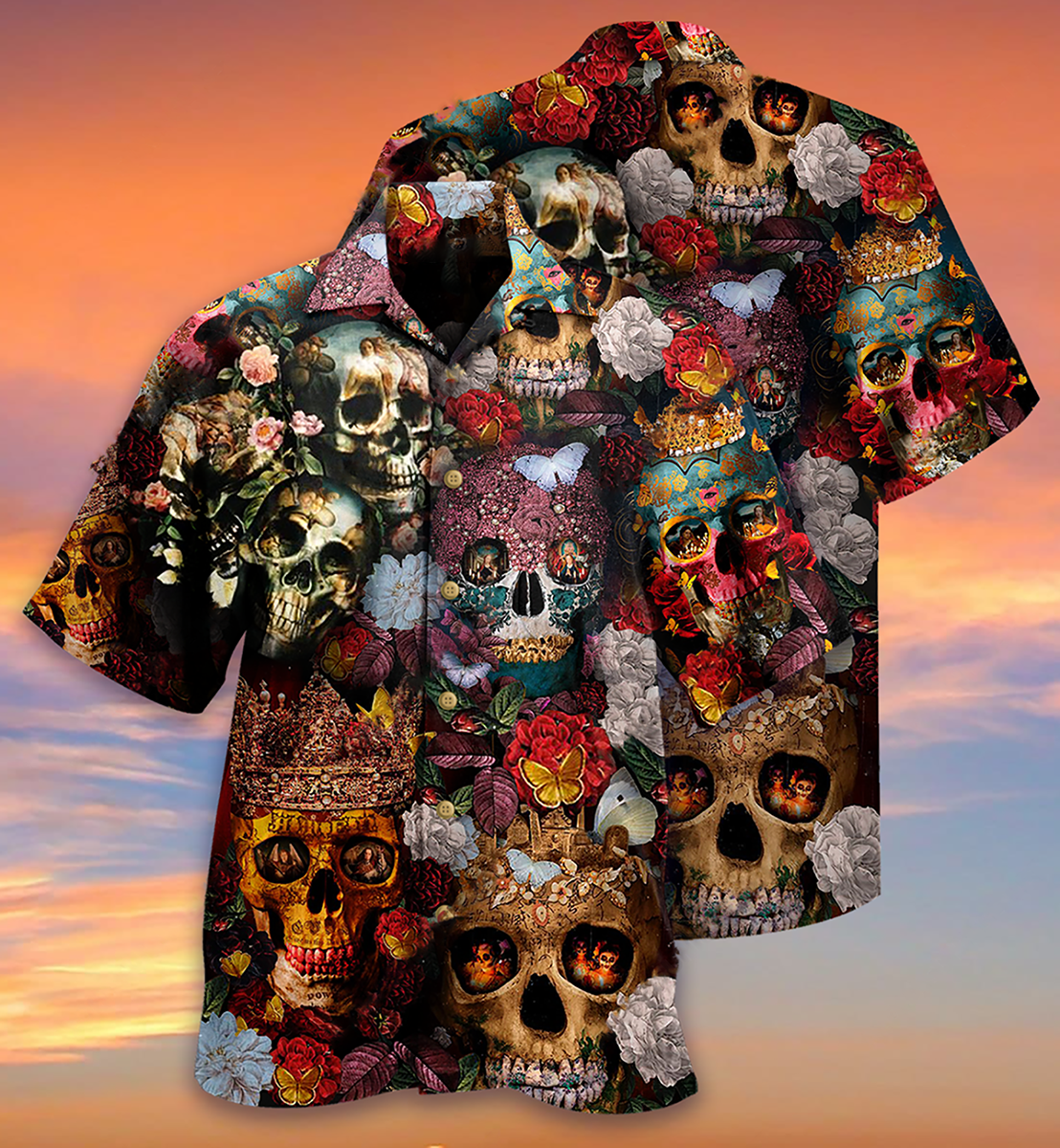 Skull Queen Love Flowers - Hawaiian Shirt