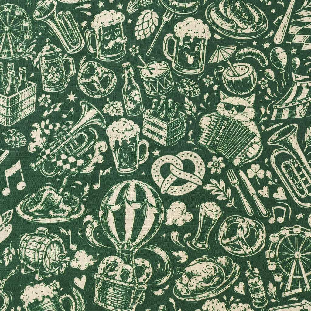 Men's Hawaiian Shirt Short Sleeve Camp Collar 100% Cotton Green Aloha Vintage Beer Festival Cheer - Green By Cigar