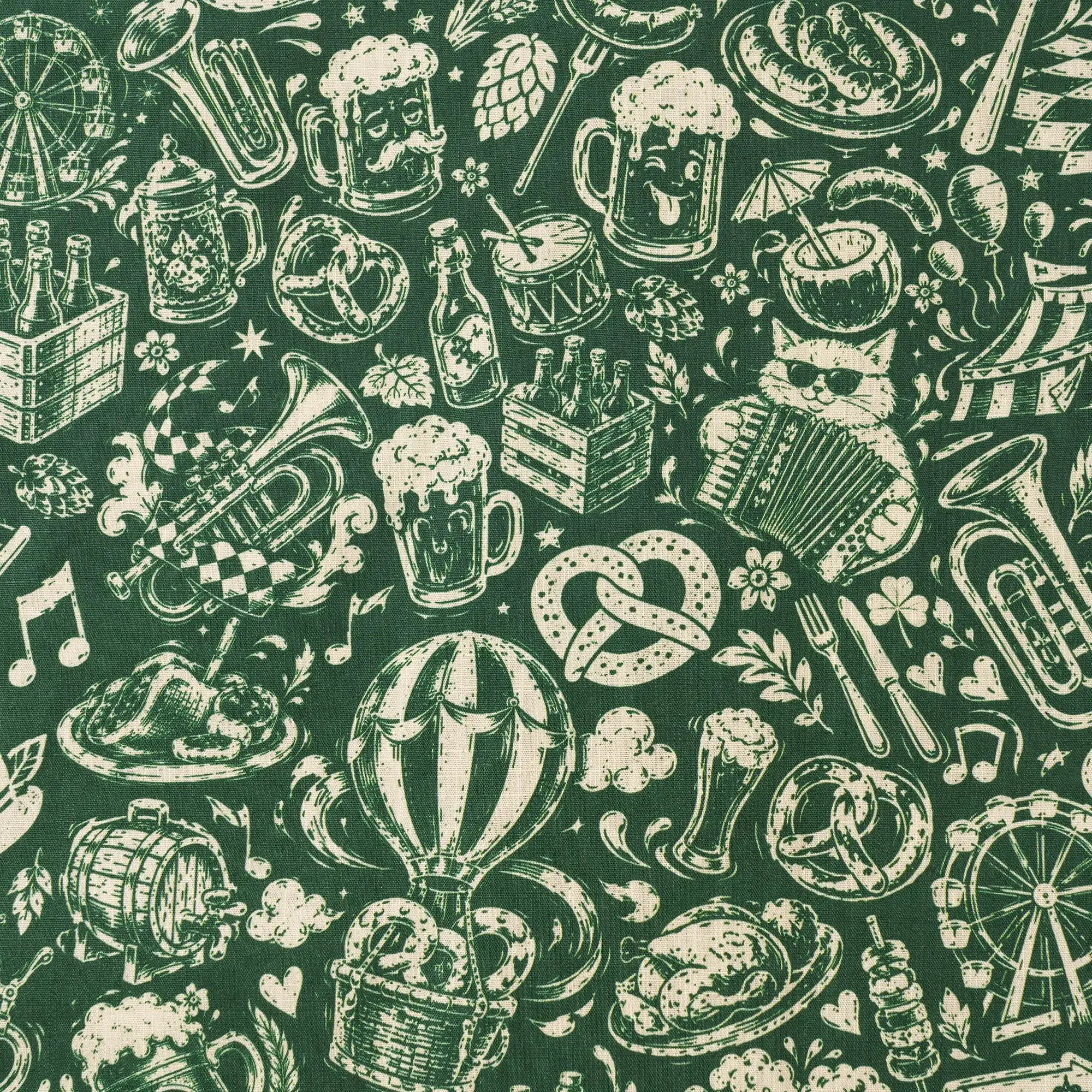 Men's Hawaiian Shirt Short Sleeve Camp Collar 100% Cotton Green Aloha Vintage Beer Festival Cheer - Green By Cigar
