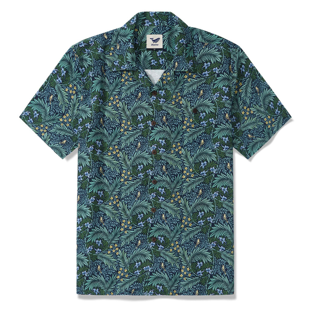 100% Silk Hawaiian Shirt For Men Foreat Mist Shirt Camp Collar By Sherry