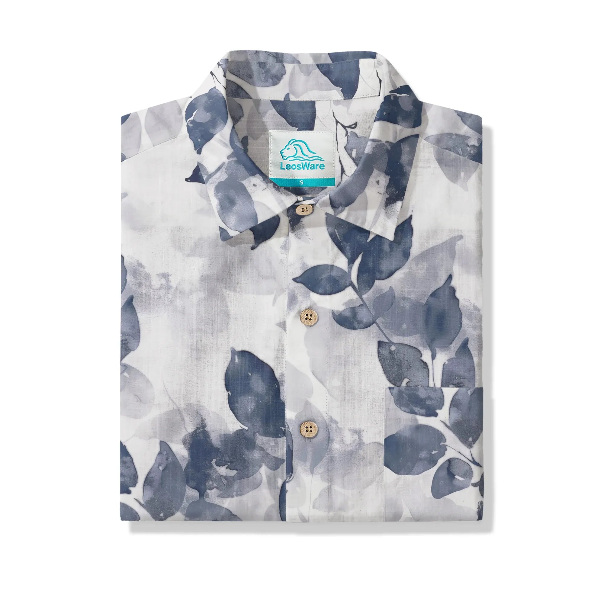 LeosWare® Men's Hawaiian Shirt Short Sleeve Button-up 100% Cotton Purple Aloha Ink Leaves And Sparse Shadows By Ann