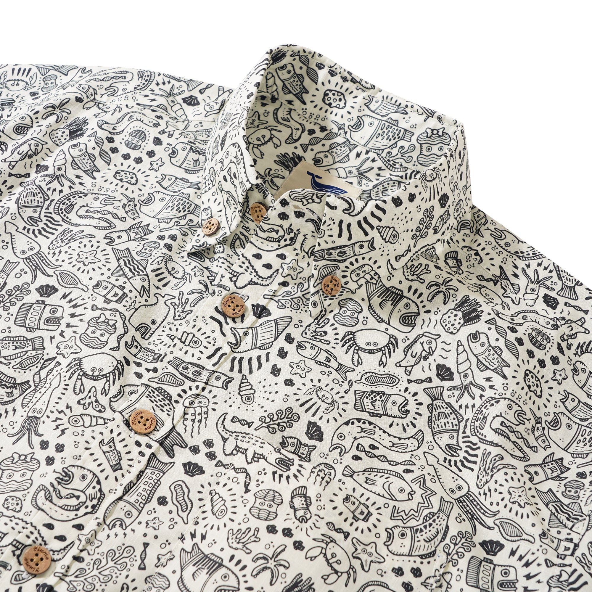 Men's Hawaiian Shirt Short Sleeve Button-down 100% Cotton Beige Aloha Undersea Party By Erwin Ong