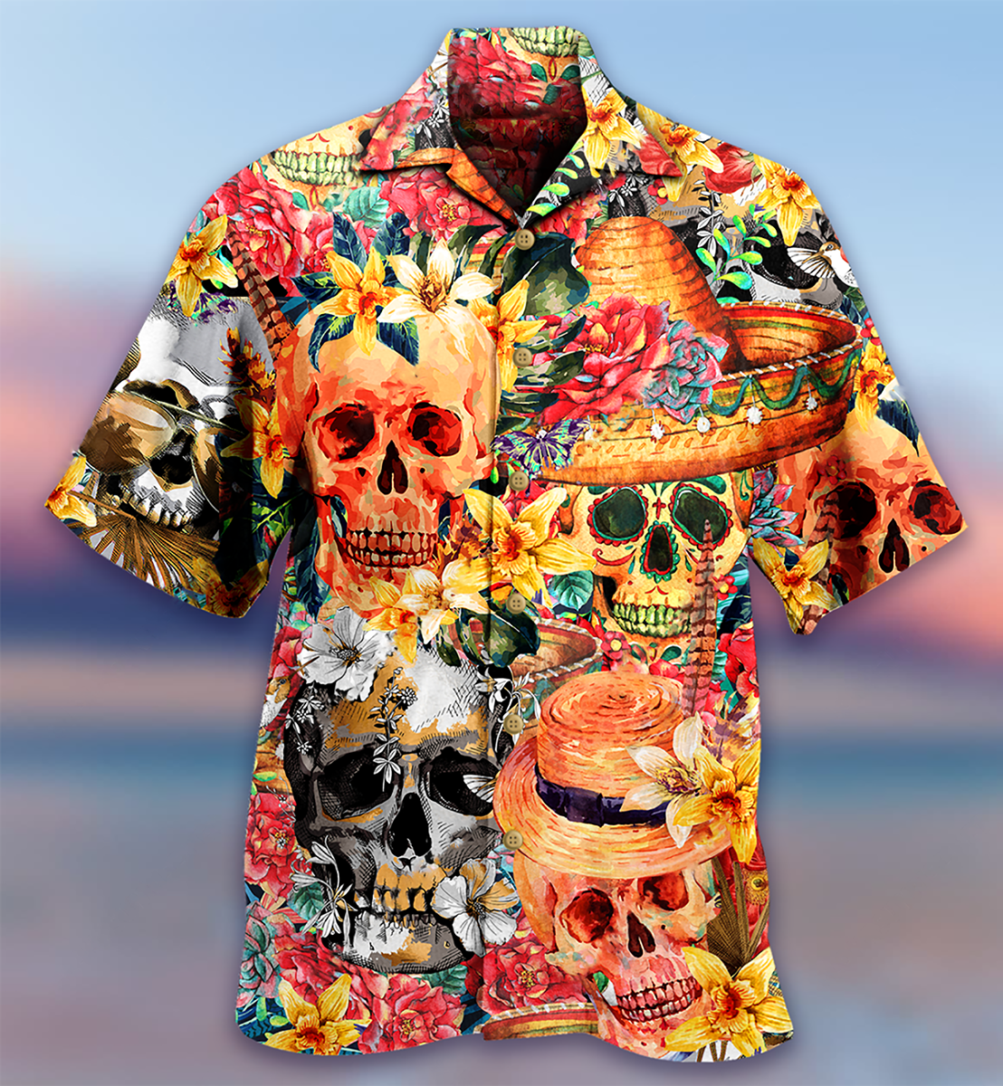 Skull Beautiful And Flowers - Hawaiian Shirt