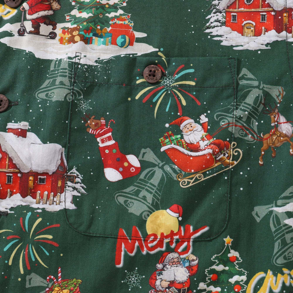 Christmas Gift Men's Hawaiian Shirt A Christmas Eve Snow Print Cotton Camp collar Short Sleeve Aloha Shirt By Sherry