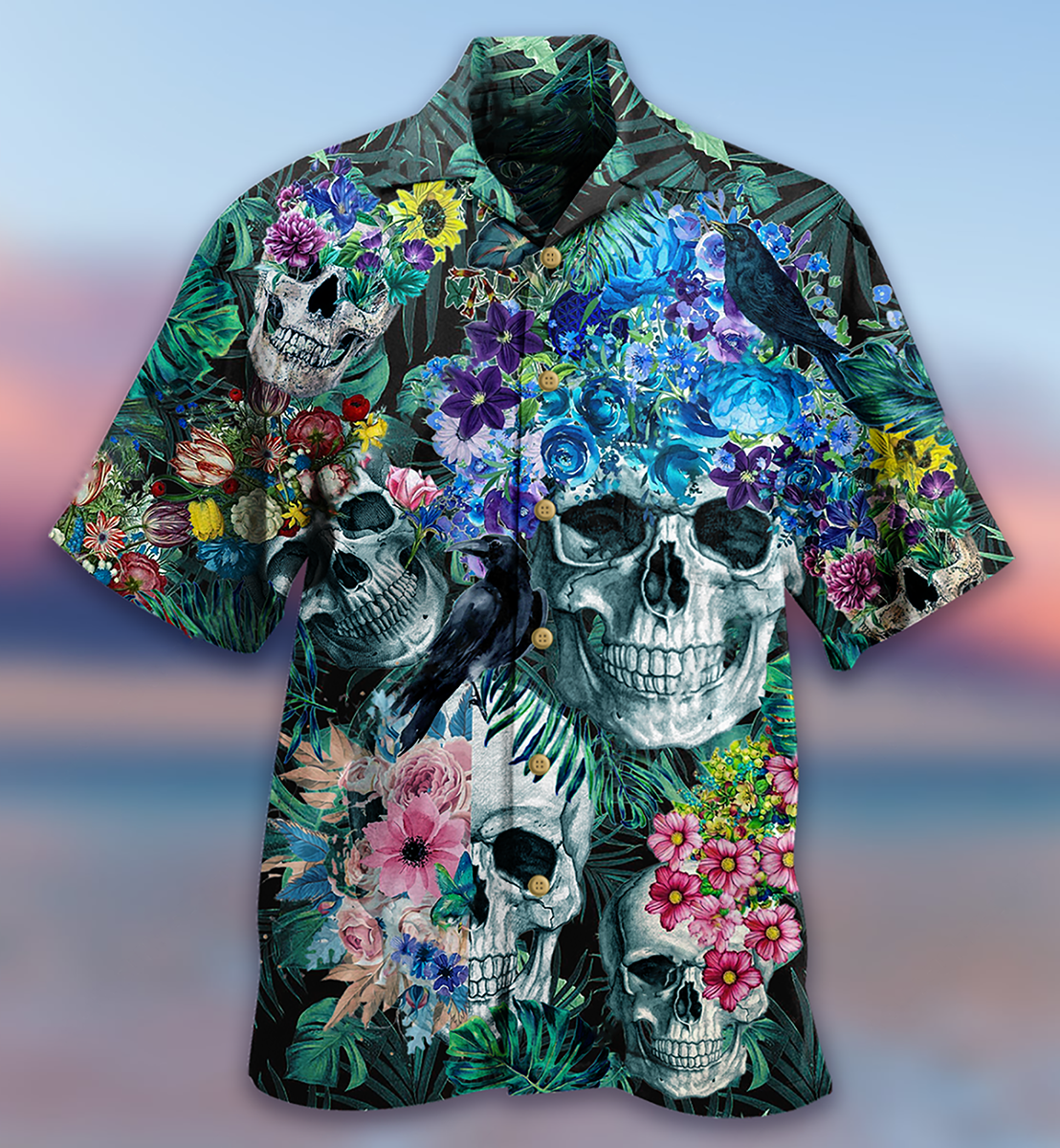Skull Love Flowers Smile Happy - Hawaiian Shirt