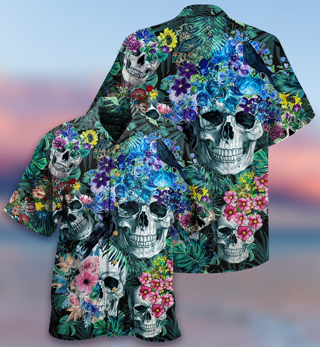 Skull Love Flowers Smile Happy - Hawaiian Shirt