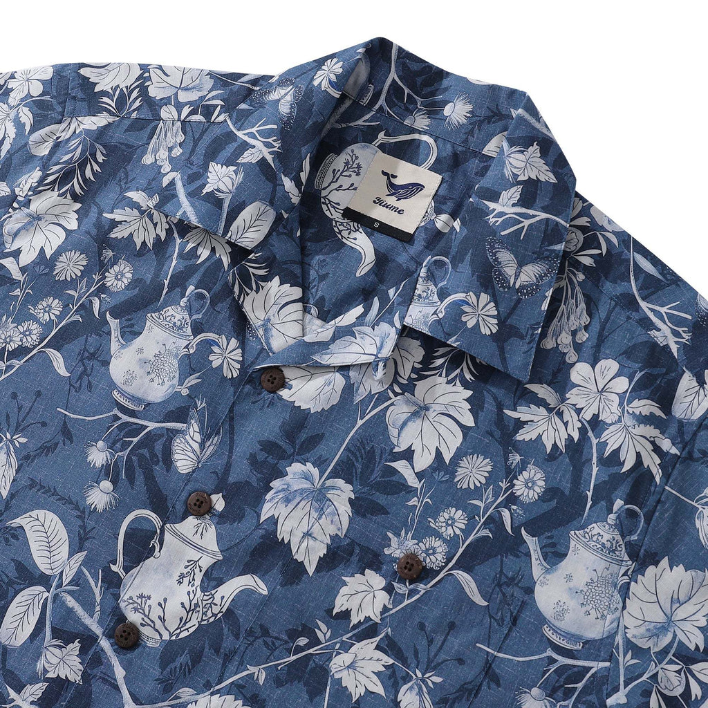 100% Cotton Hawaiian Shirt For Men Porcelain Camp Collar Shirt By Yakima