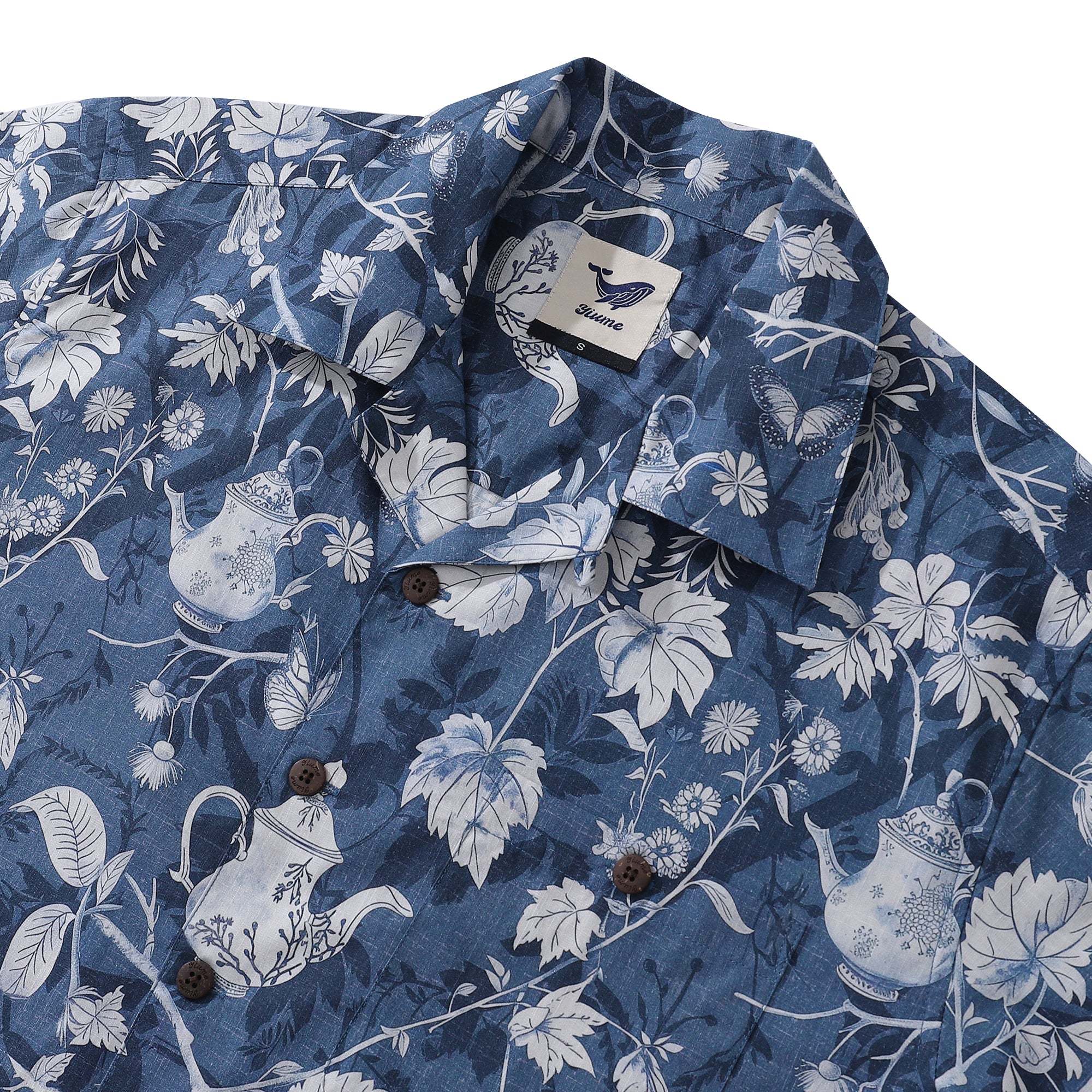 100% Cotton Hawaiian Shirt For Men Porcelain Camp Collar Shirt By Yakima