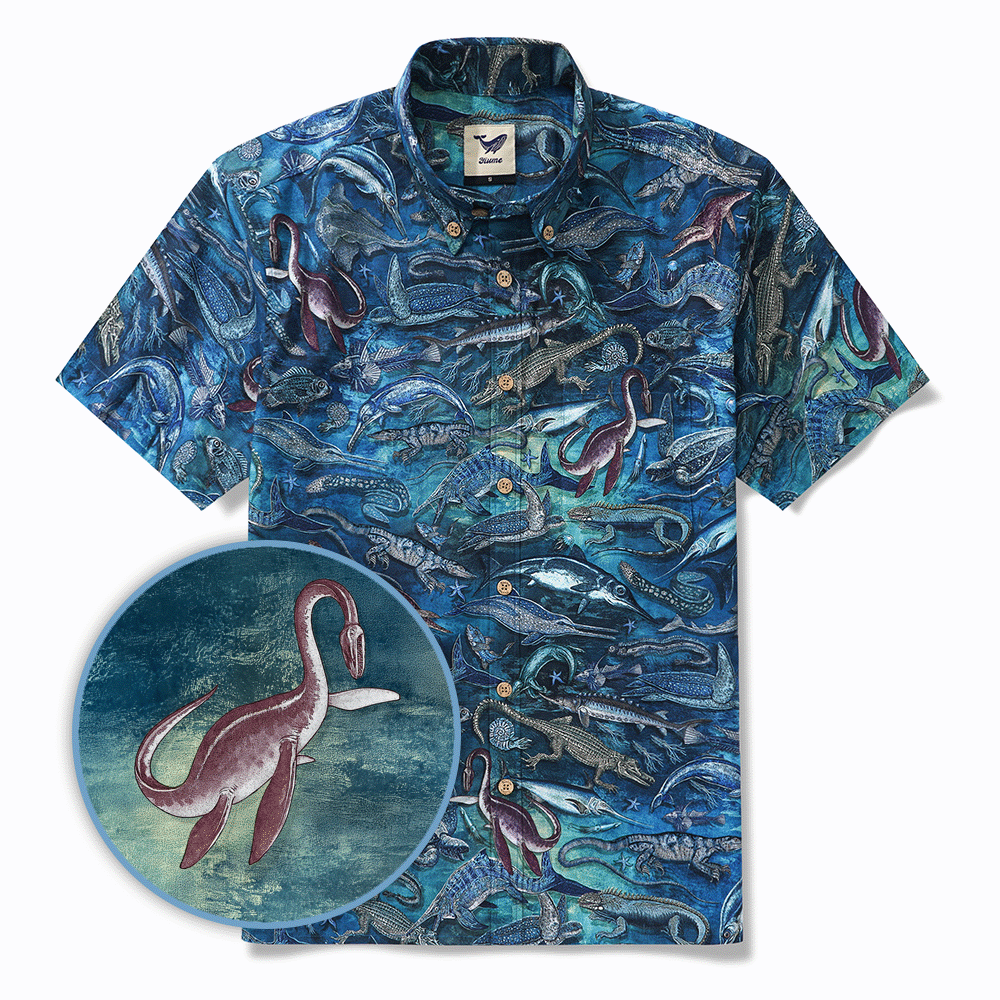 Men's Hawaiian Shirt Short Sleeve Button-down 100% Cotton Blue Aloha Ocean Dreams By Mo