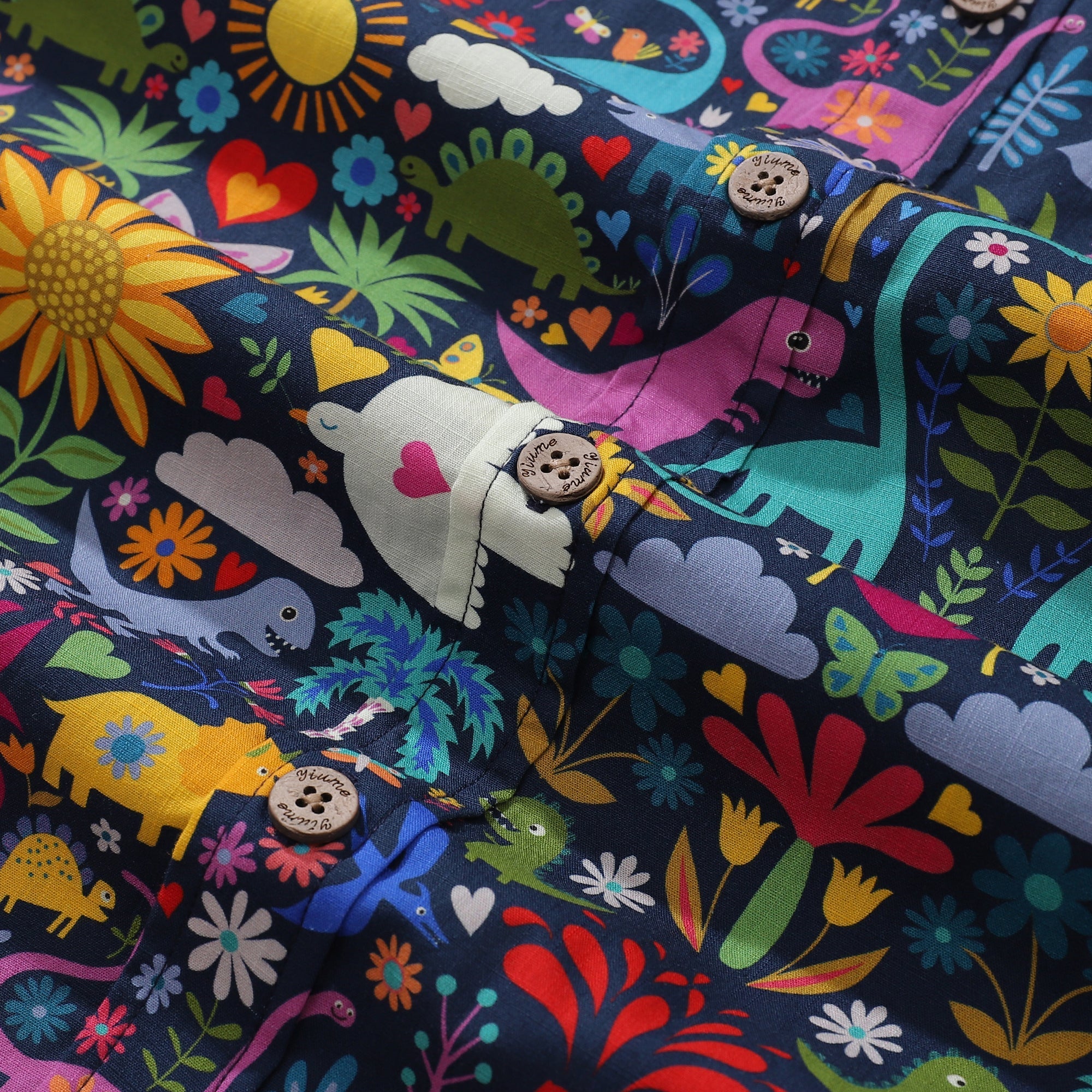 Hawaiian Shirt For Men Colorful Button-down Shirt Short Sleeve 100% Cotton Shirt Peace, Love And Dinosaurs By Cecca Designs