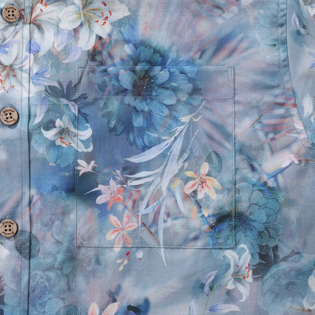1950s Hawaiian Shirt For Men Floral Button-down Shirt Short Sleeve 100% Cotton Shirt Floral Whispers In The Mist By Cigar