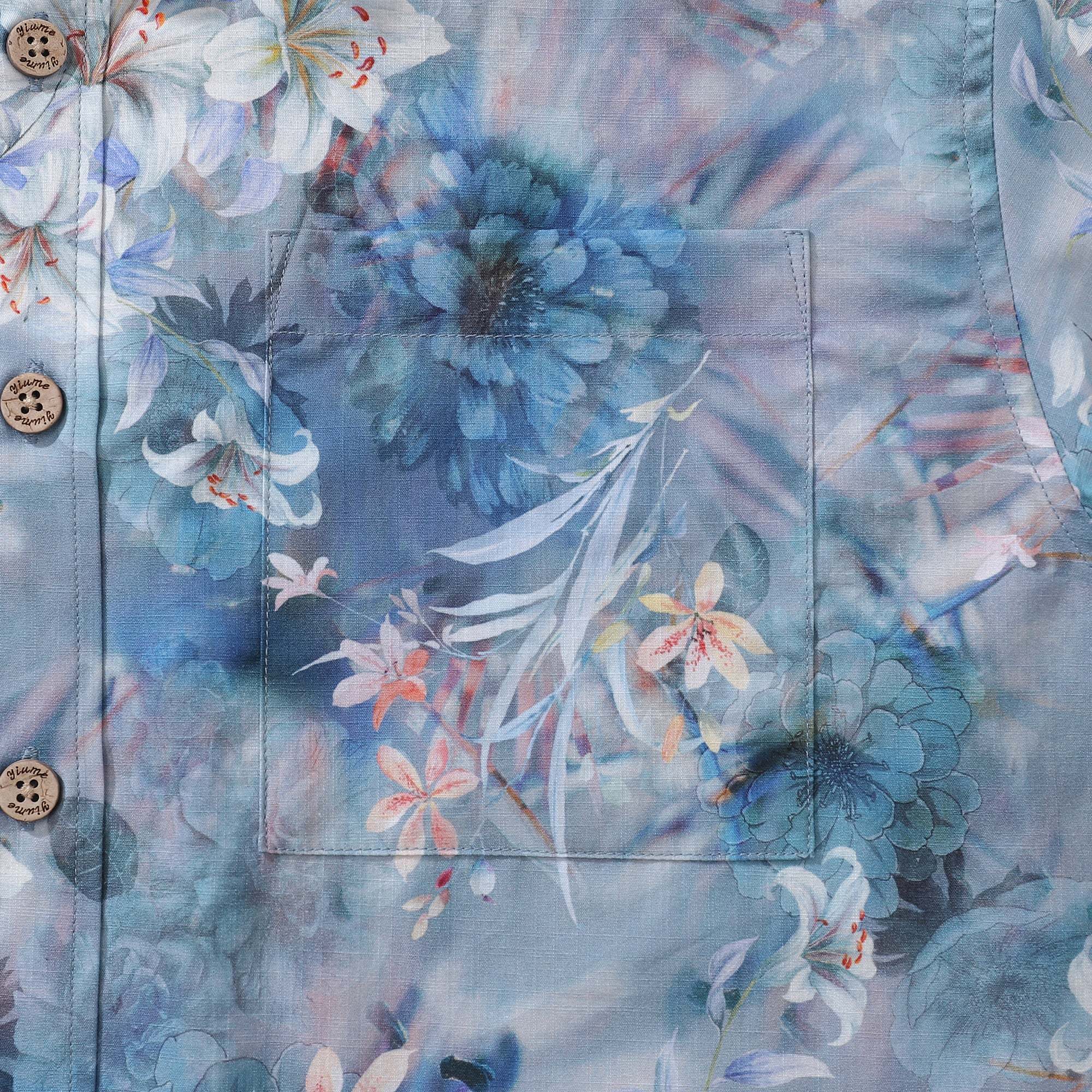 1950s Hawaiian Shirt For Men Floral Button-down Shirt Short Sleeve 100% Cotton Shirt Floral Whispers In The Mist By Cigar