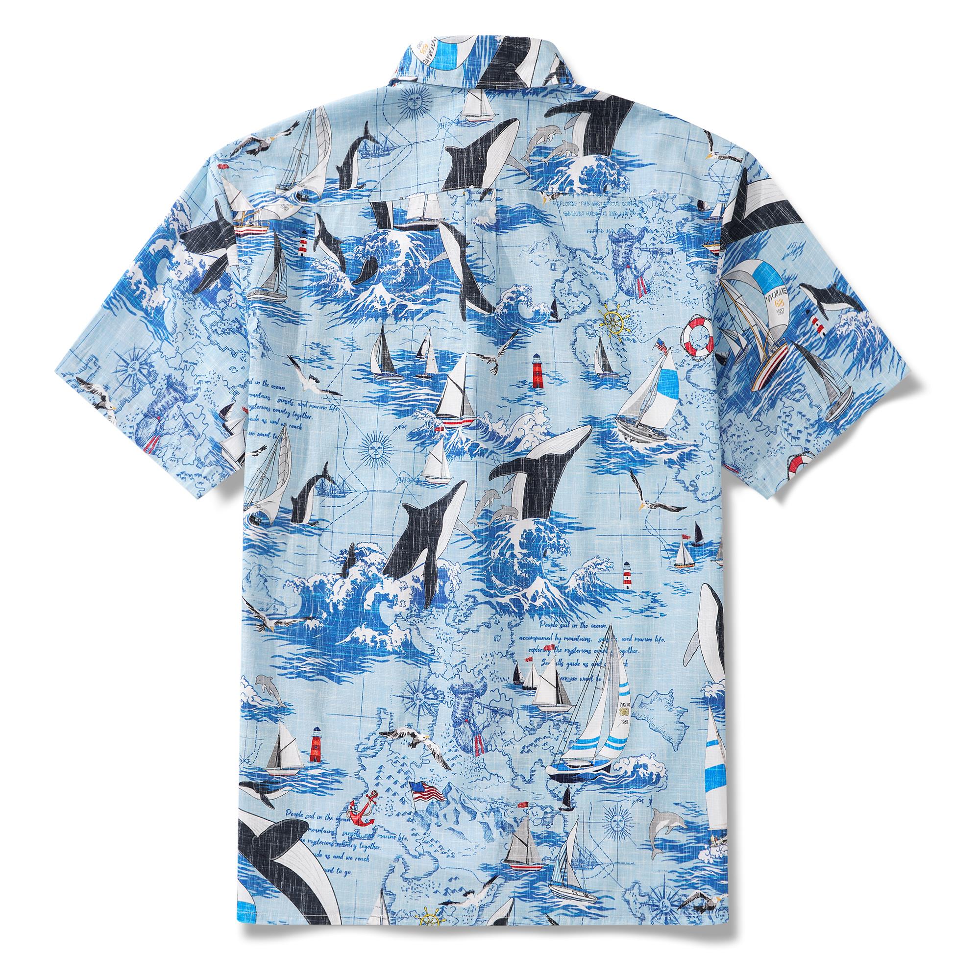 Men's Hawaiian Shirt Short Sleeve Button-down 100% Cotton White Aloha Joyful Ocean By Huan huan
