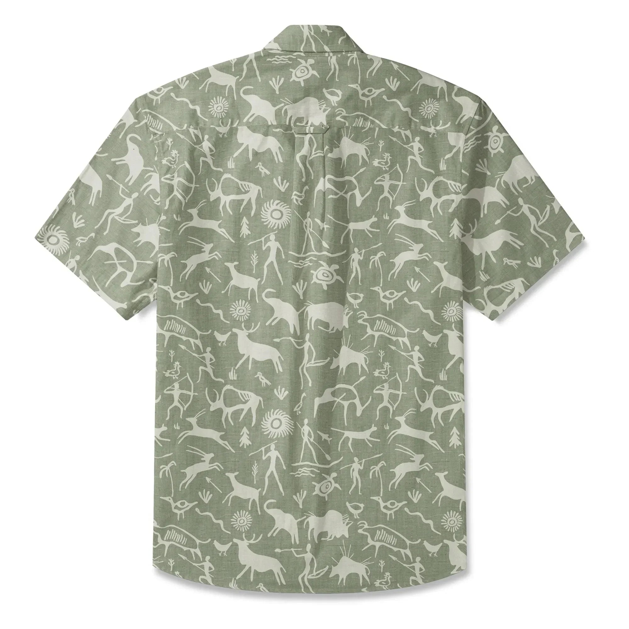 LeosWare® Men's Hawaiian Shirt Short Sleeve Button-up 100% Cotton Green Aloha Sage Green Tribal Rock Painting By Huan huan