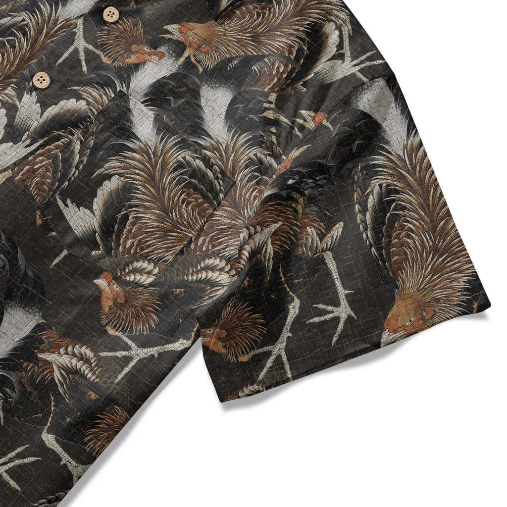 LeosWare® Men's Hawaiian Shirt Short Sleeve Button-up 100% Cotton Aloha Ancient-pattern Rooster Ode By Dudu