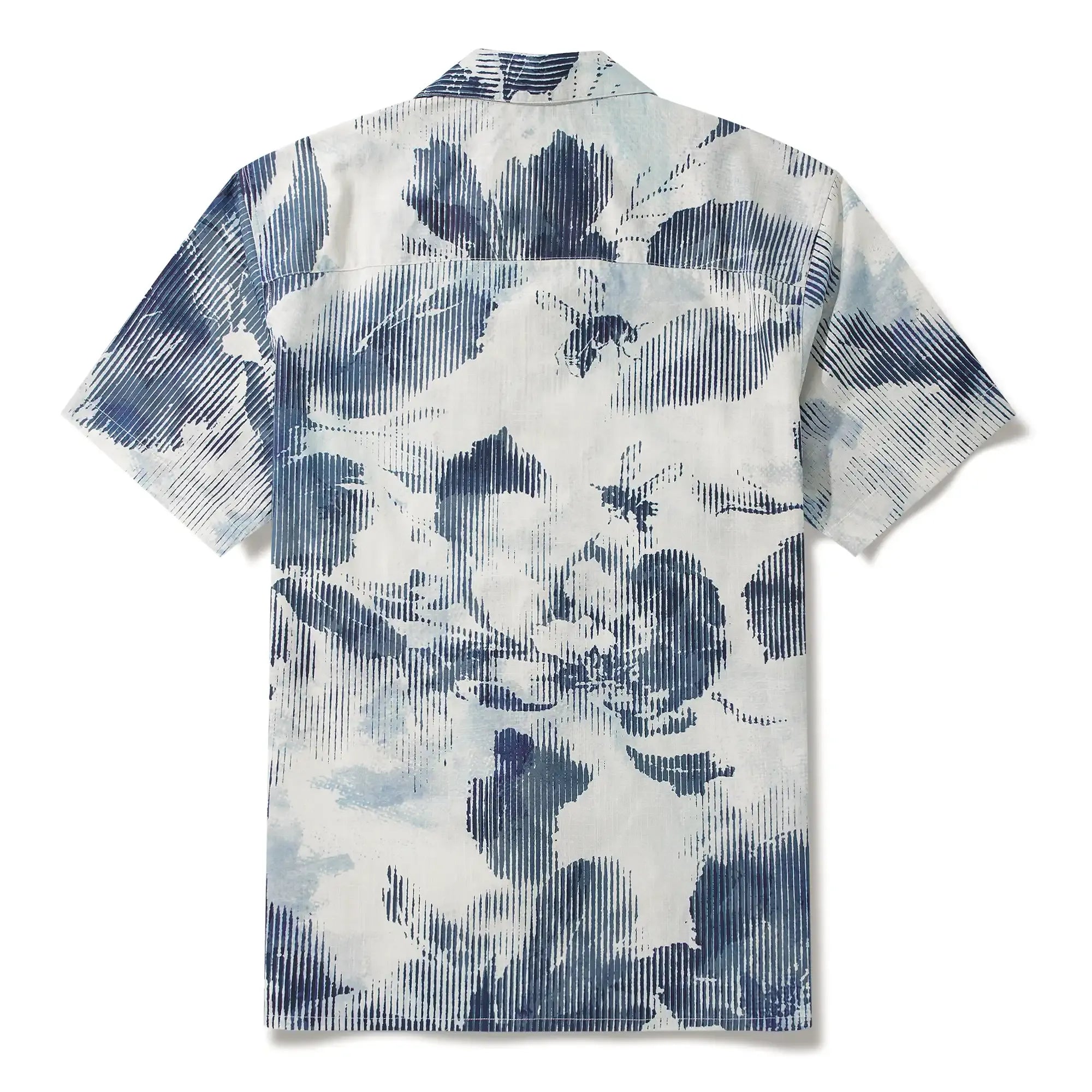 Bee Floral Men's Hawaiian Shirt Short Sleeve Camp Collar 100% Cotton Blue Aloha Floral Whispers In Halftone By Yeti