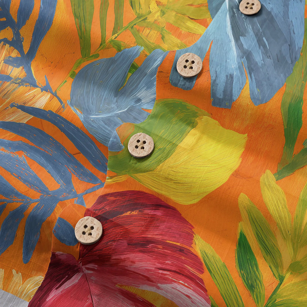 LeosWare® Men's Hawaiian Shirt Short Sleeve Button-up 100% Cotton Orange Aloha Tropical Rhapsody In Orange By Ann