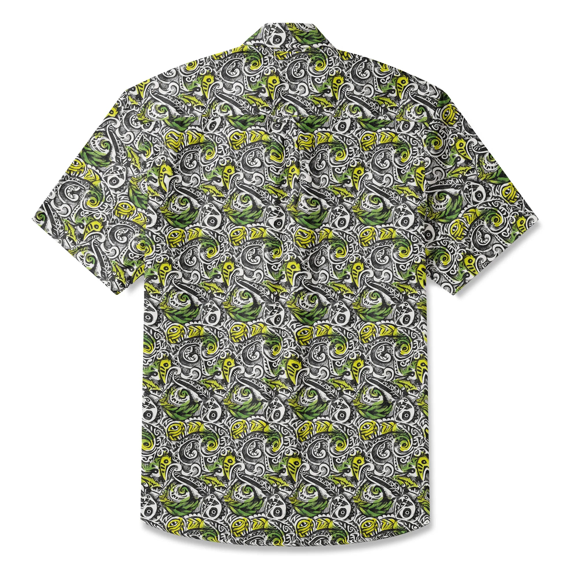 LeosWare® Men's Hawaiian Shirt Short Sleeve Button-up 100% Cotton Black Aloha Polynesian Totem By Ann