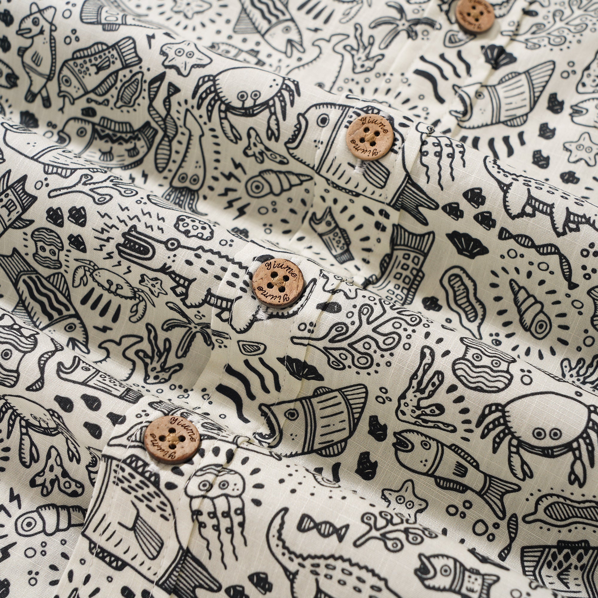 Men's Hawaiian Shirt Short Sleeve Button-down 100% Cotton Beige Aloha Undersea Party By Erwin Ong