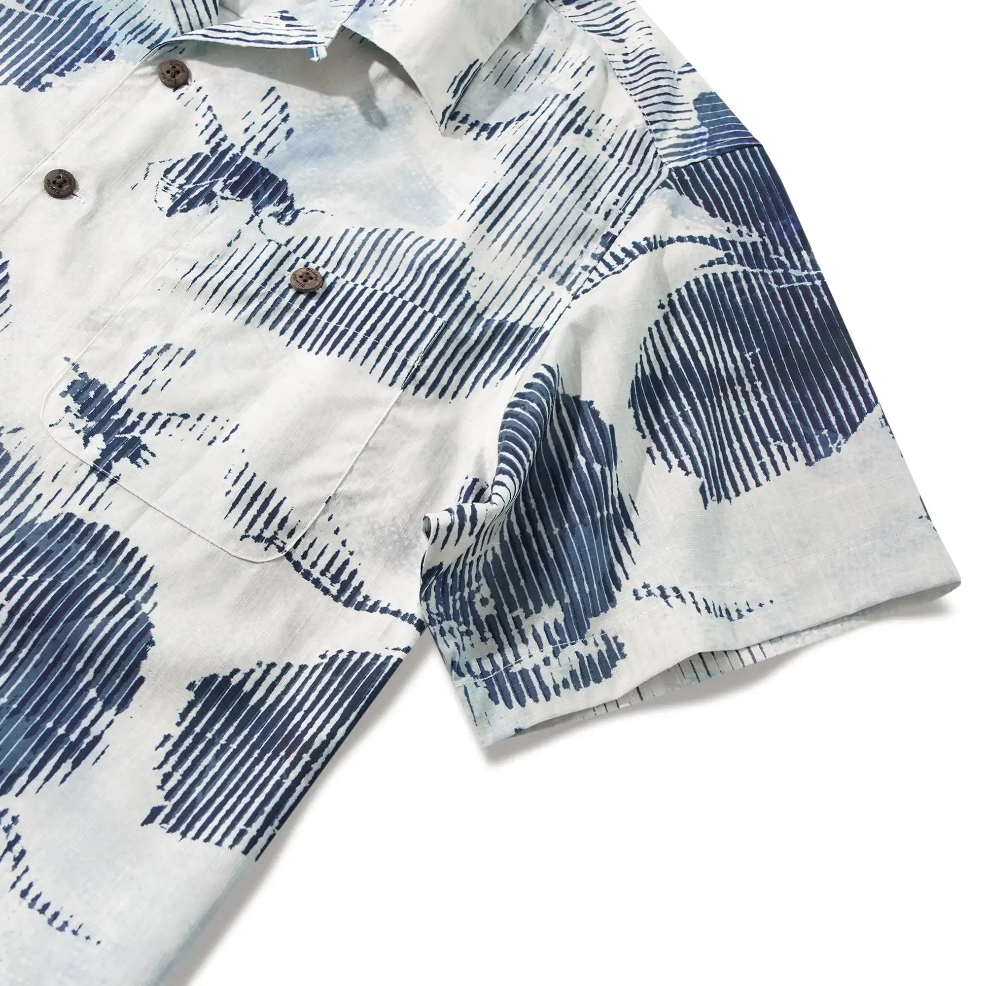 Bee Floral Men's Hawaiian Shirt Short Sleeve Camp Collar 100% Cotton Blue Aloha Floral Whispers In Halftone By Yeti