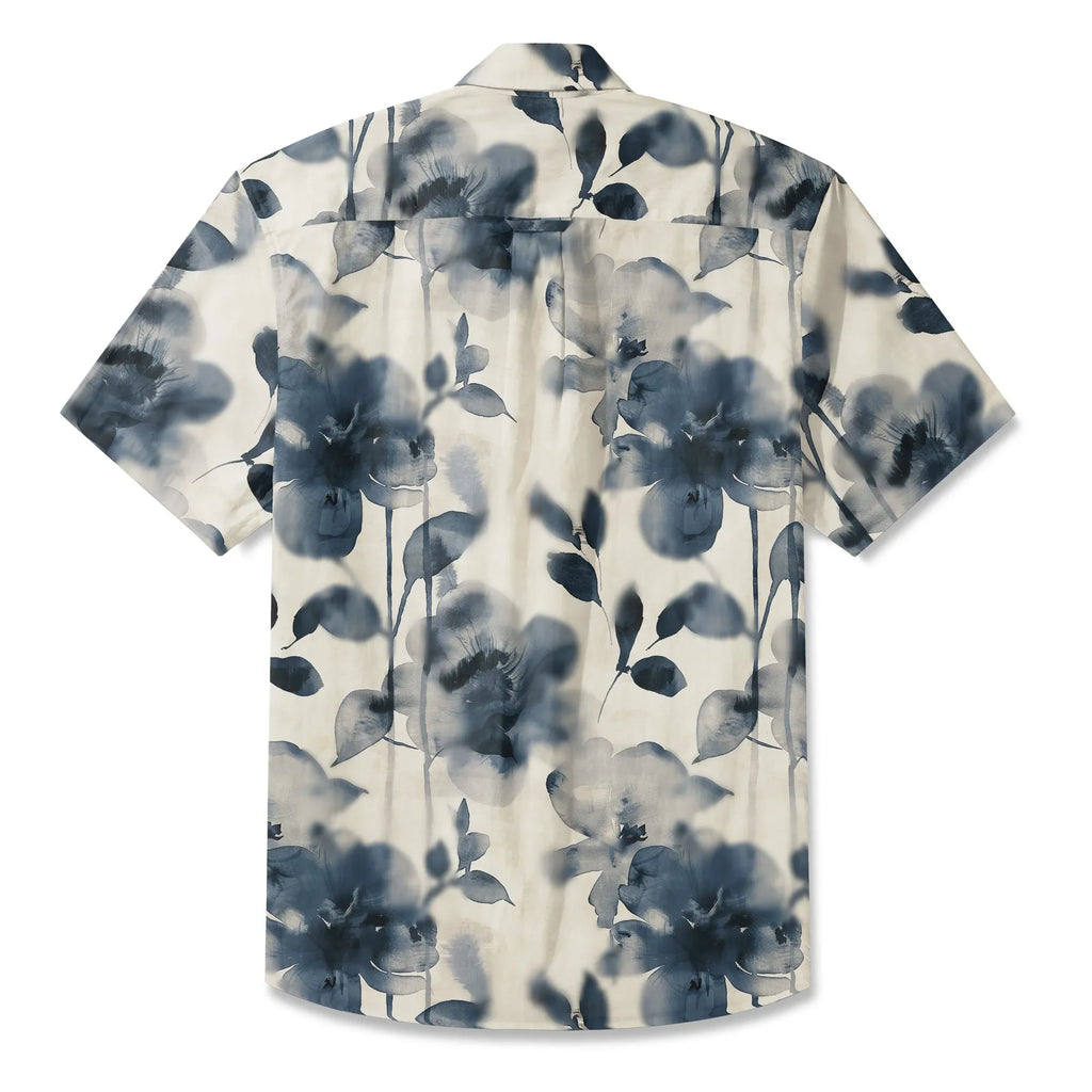 LeosWare® Men's Hawaiian Shirt Short Sleeve Button-up 100% Cotton Blue Aloha Blue And White Ink Charm By Ann