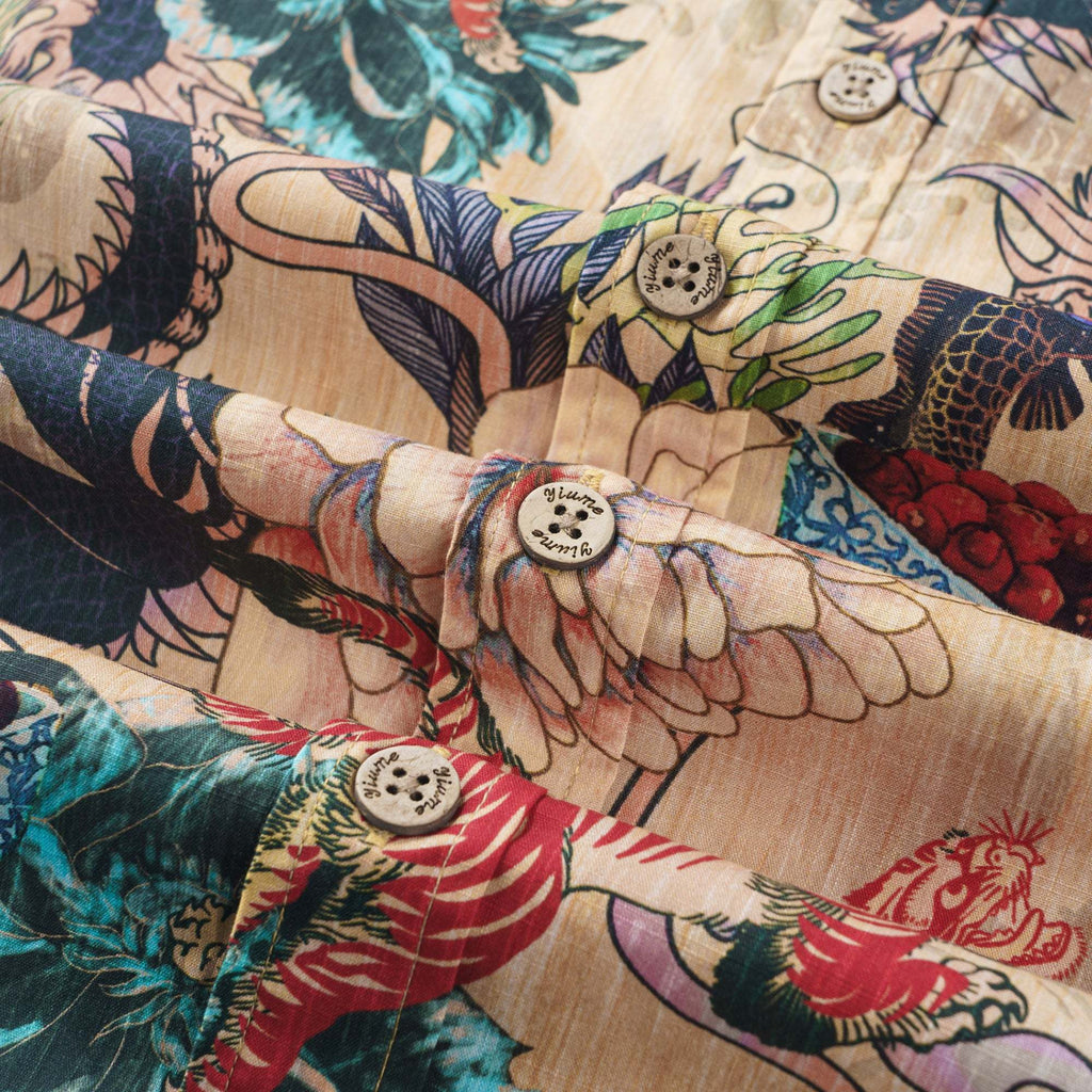 Dragon Shirt 100% Cotton Hawaiian Shirt Men's Short Sleeve Button-down Shirt Aloha Shirt Dragon Dance And Cherry Blossoms By Sylvia