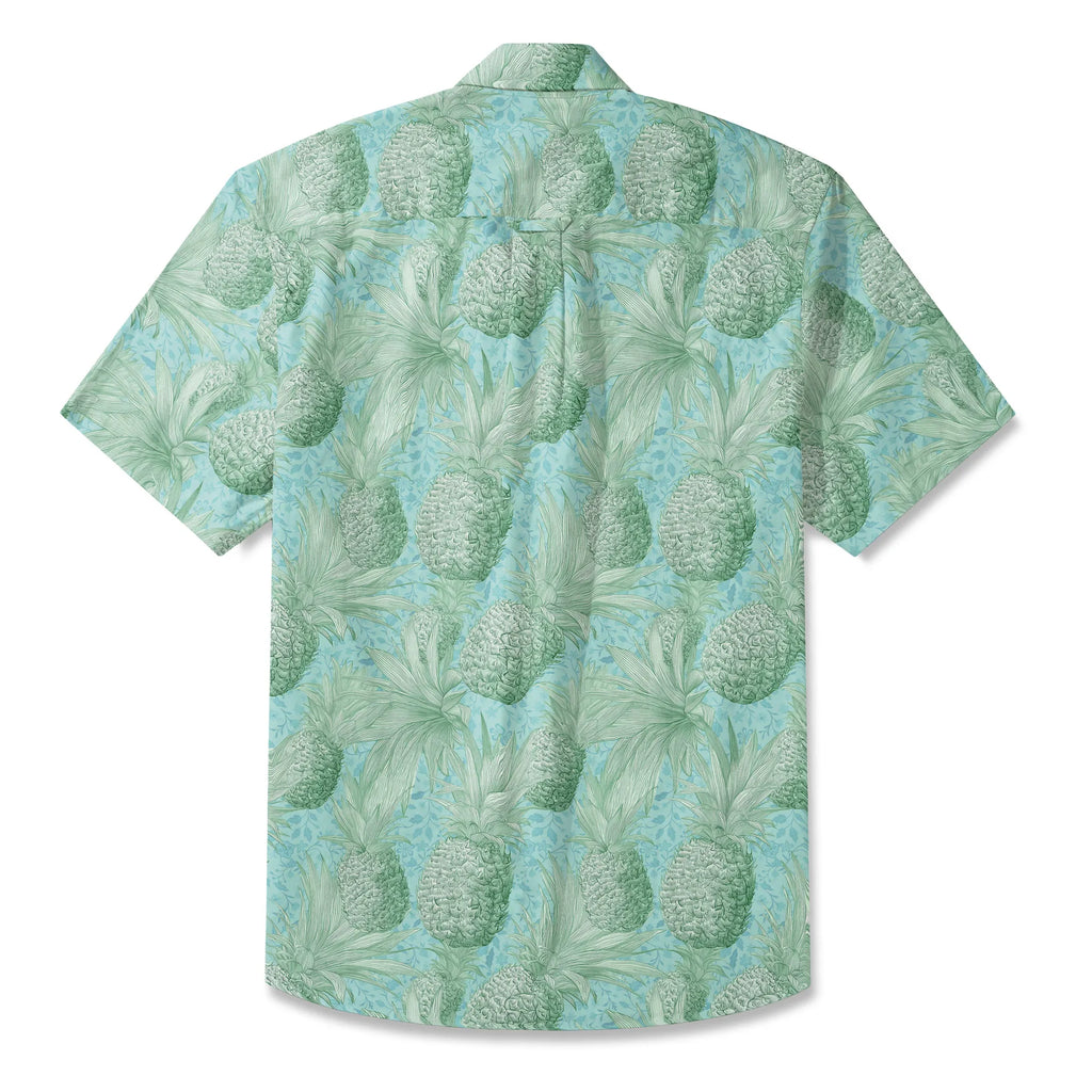 LeosWare® Men's Hawaiian Shirt Short Sleeve Button-up 100% Cotton Green Aloha Mint Green Pineapple Grove By Ann