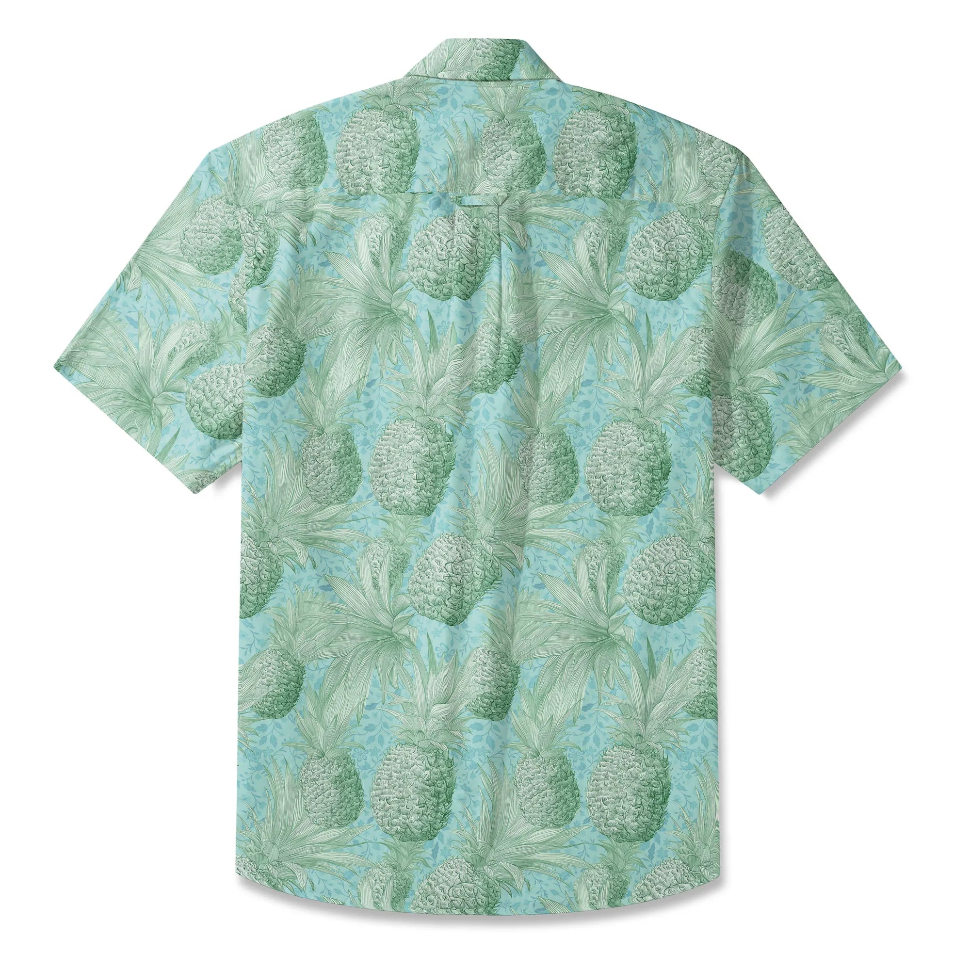 LeosWare® Men's Hawaiian Shirt Short Sleeve Button-up 100% Cotton Green Aloha Mint Green Pineapple Grove By Ann