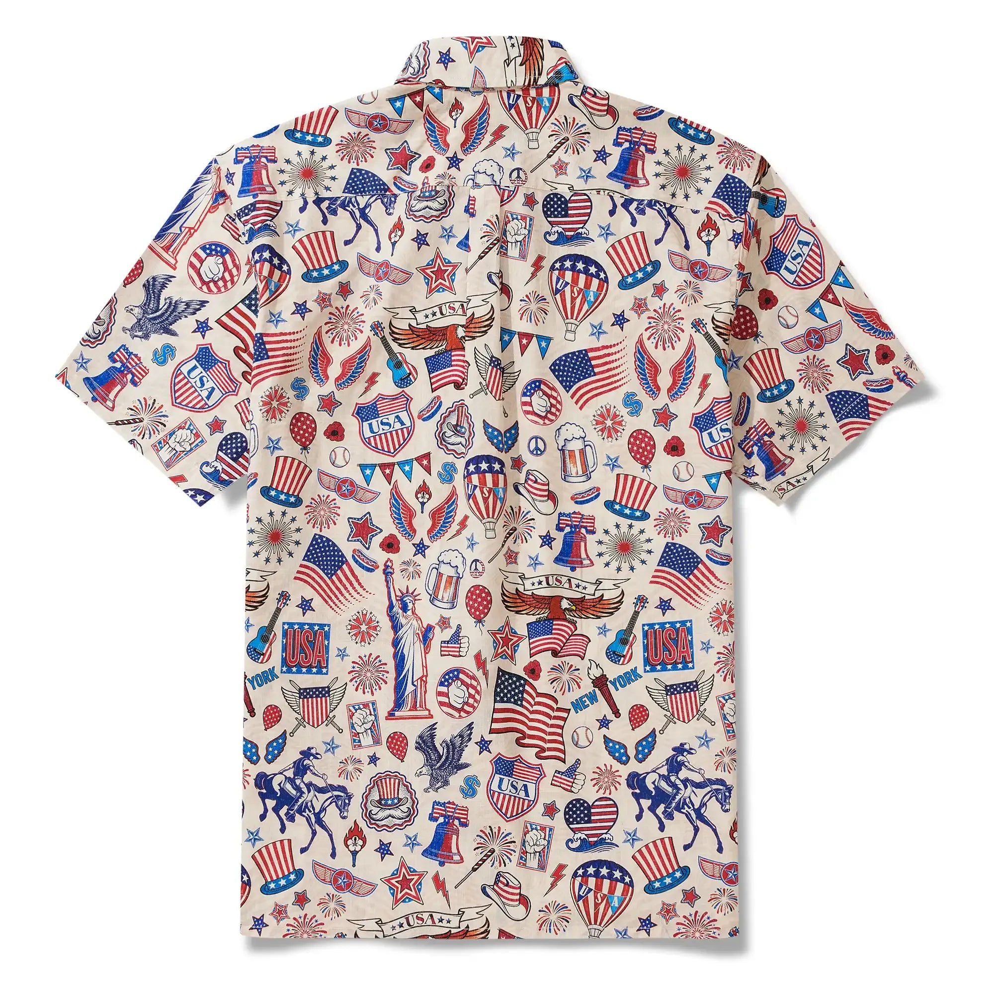 Men's Hawaiian Shirt Short Sleeve Button-down 100% Cotton Blue Red Aloha Liberty’s Patriot Canvas By Cigar