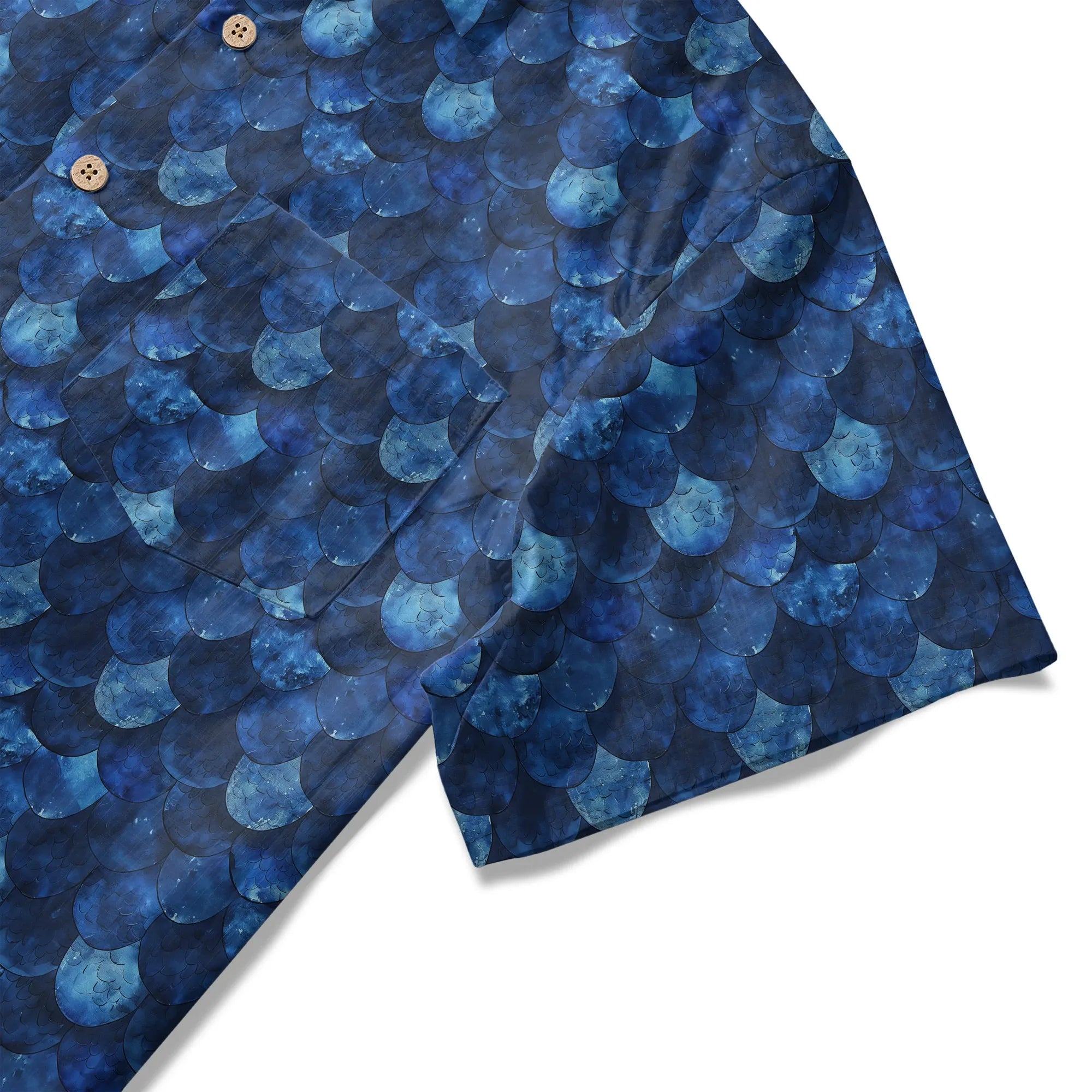 LeosWare® Men's Hawaiian Shirt Short Sleeve Button-up 100% Cotton Blue Aloha Deep Sea Dragon Scales By Ann